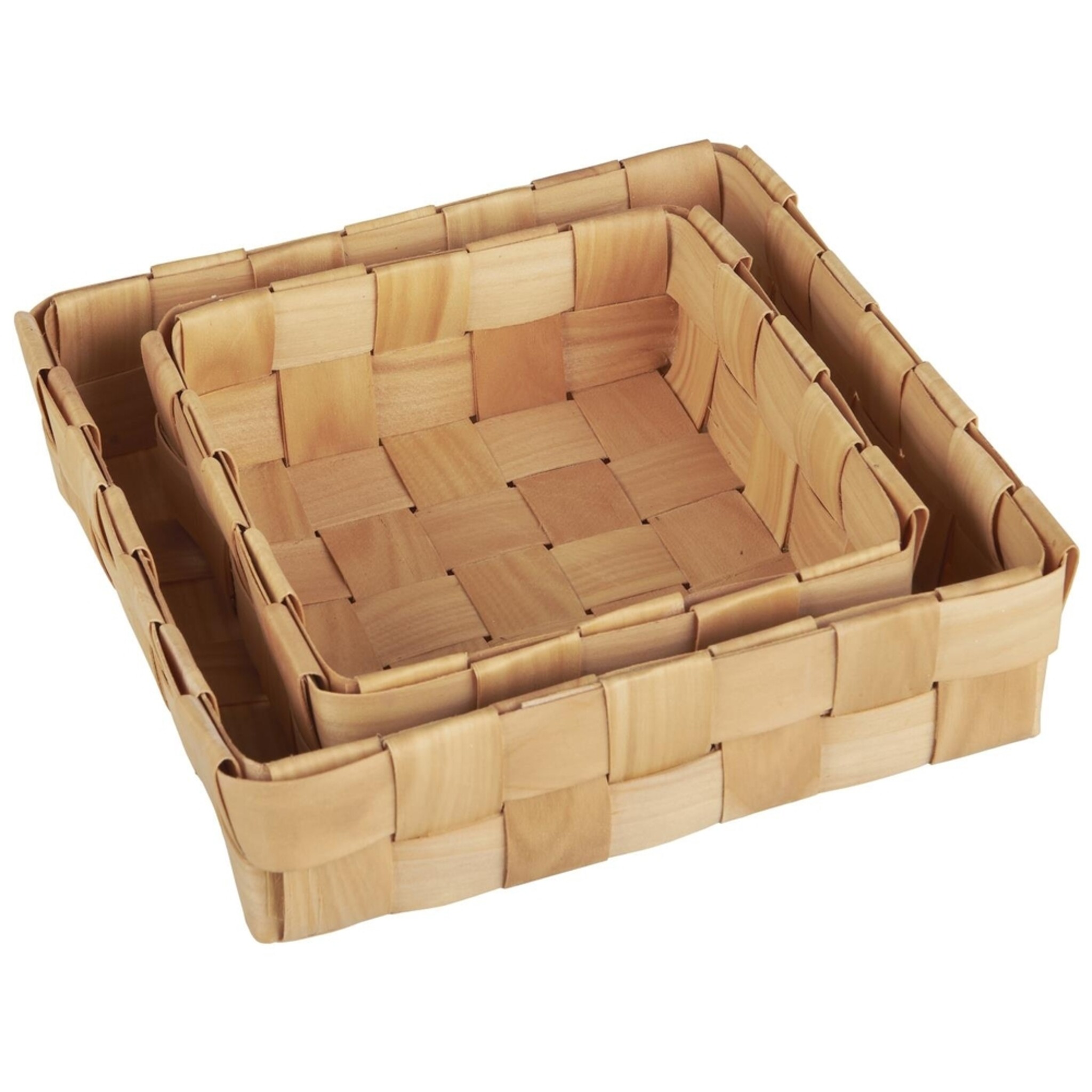 2er Korbsatz quadratisch geflochtenes Spanholz, natur 