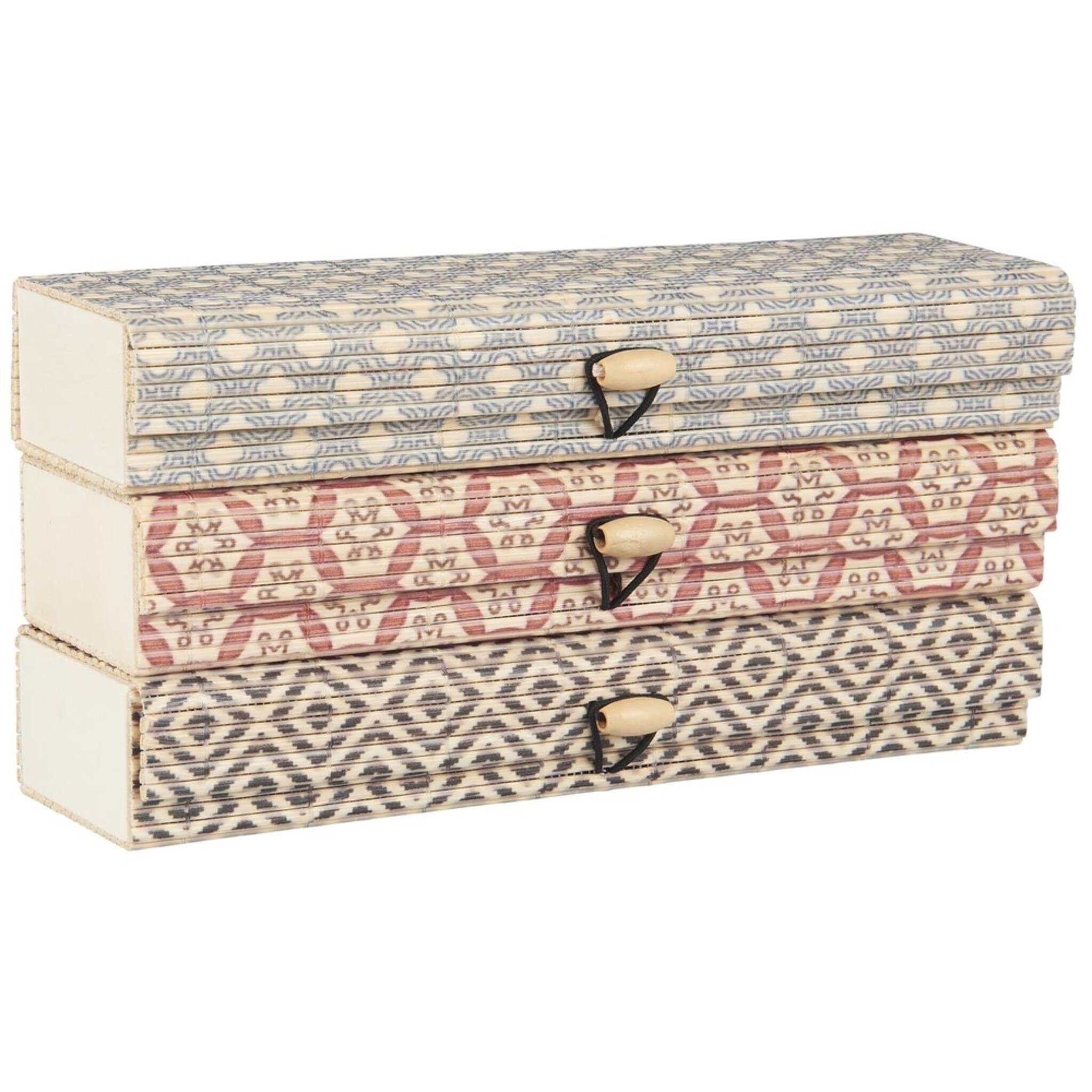 Schachtel, 3er Set mit Muster länglich Bambus, diverse 