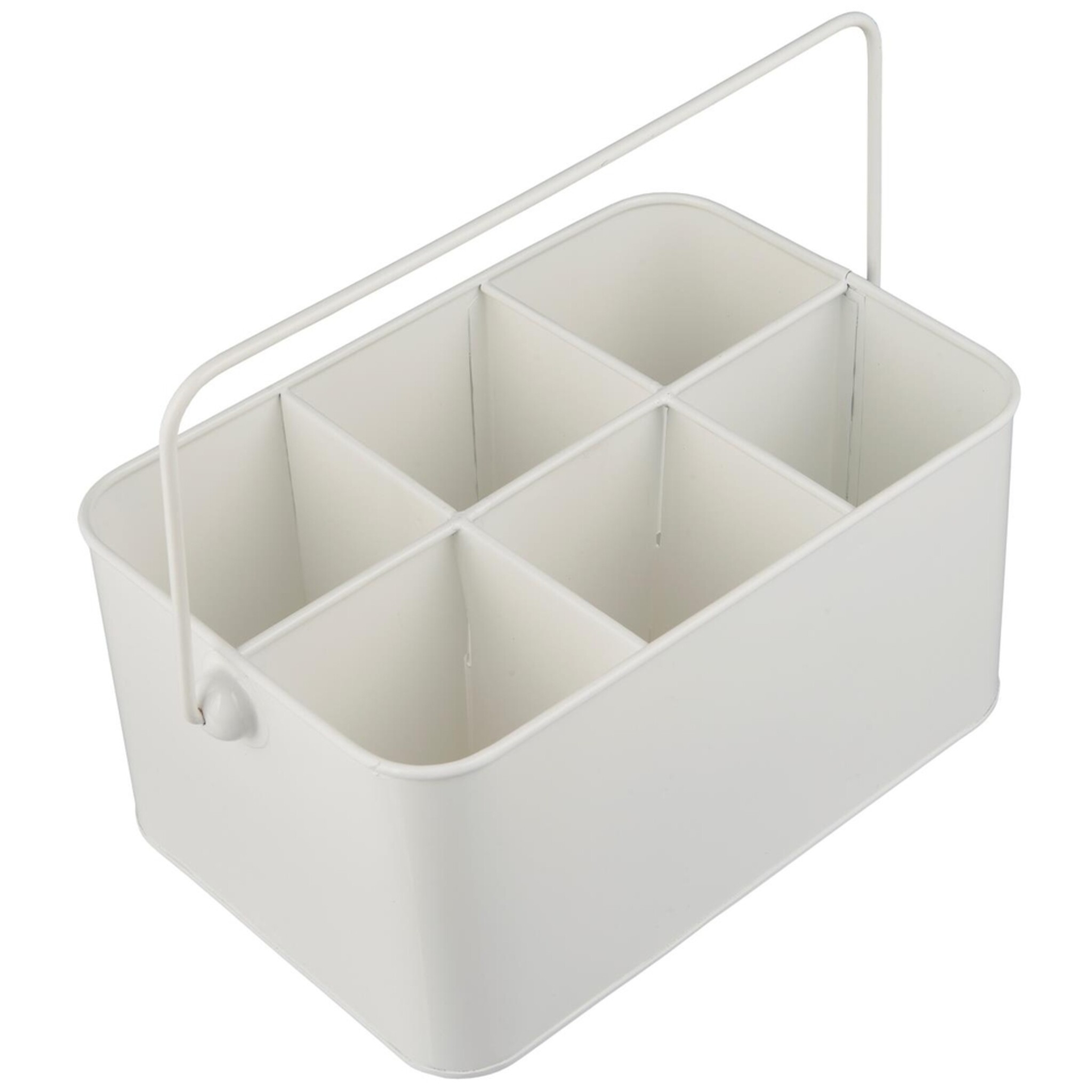 Metall Kiste mit 6 Fächern und Griff, weiss 