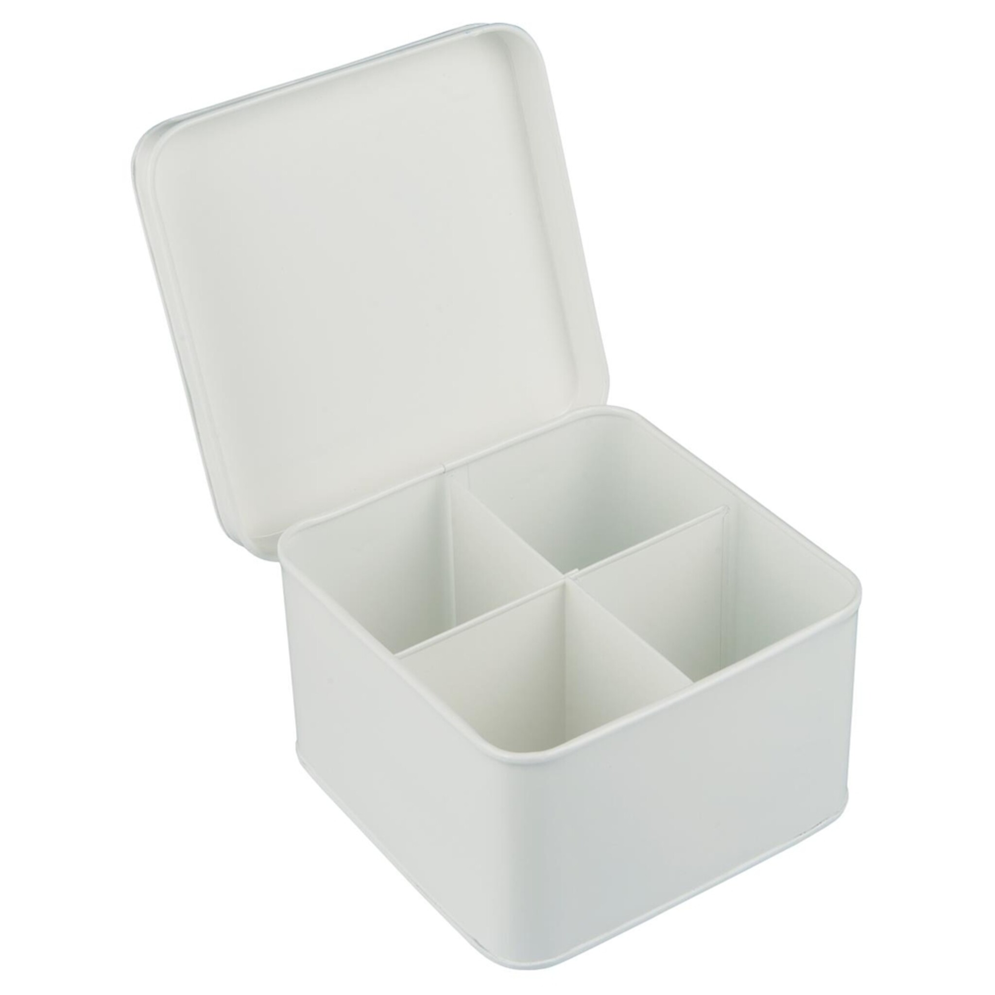 Metall-Box mit 4 Fächern und Deckel, weiss 