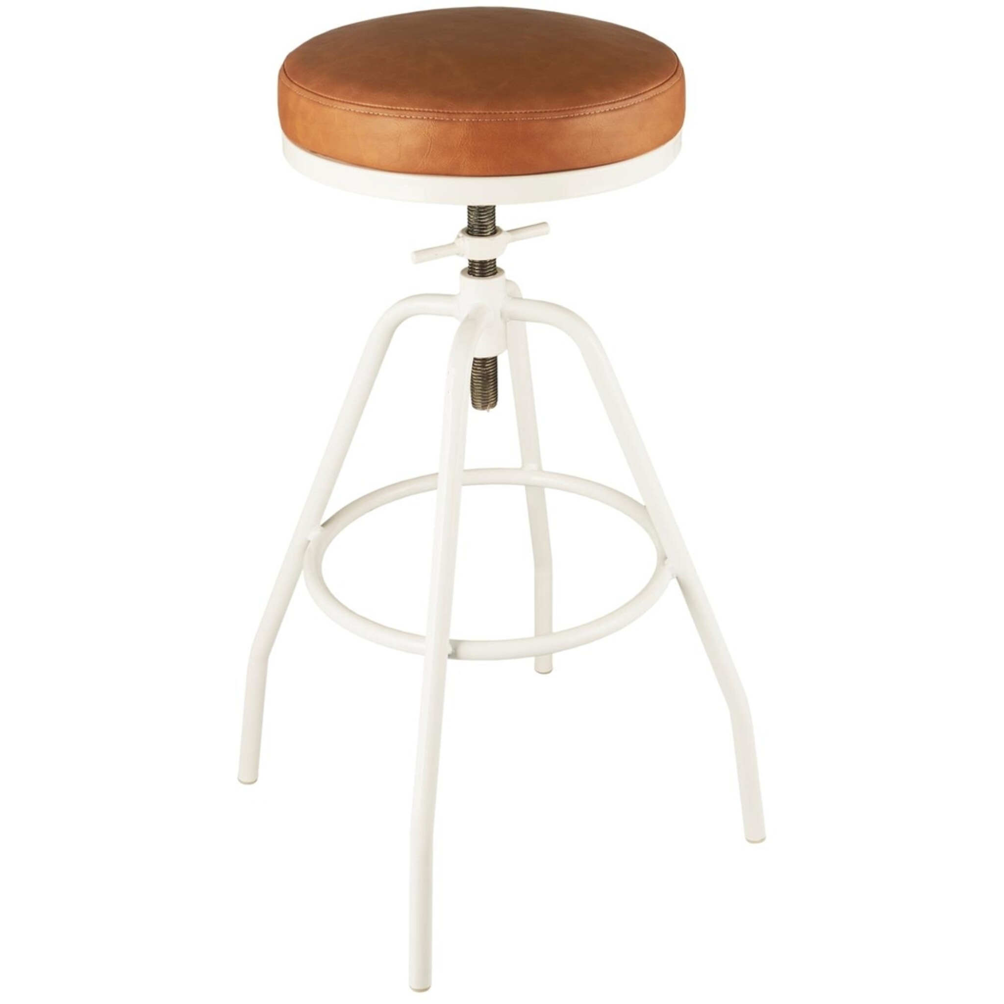 Barhocker höhenverstellbar Kunstledersitz und Metallgestell, weiss 