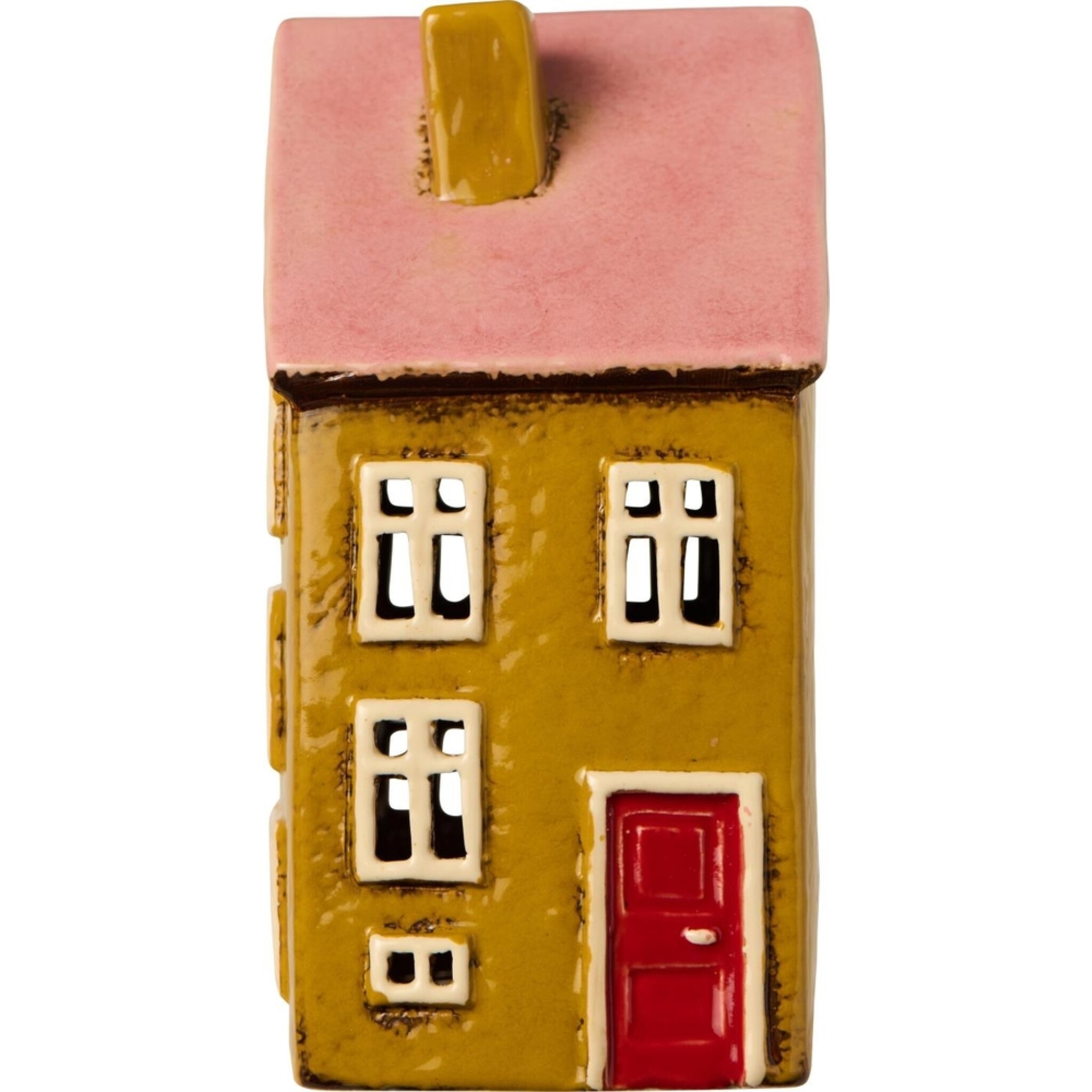 Keramikhäuschen Teelicht Nyhavn rote Tür an Seite, braun 