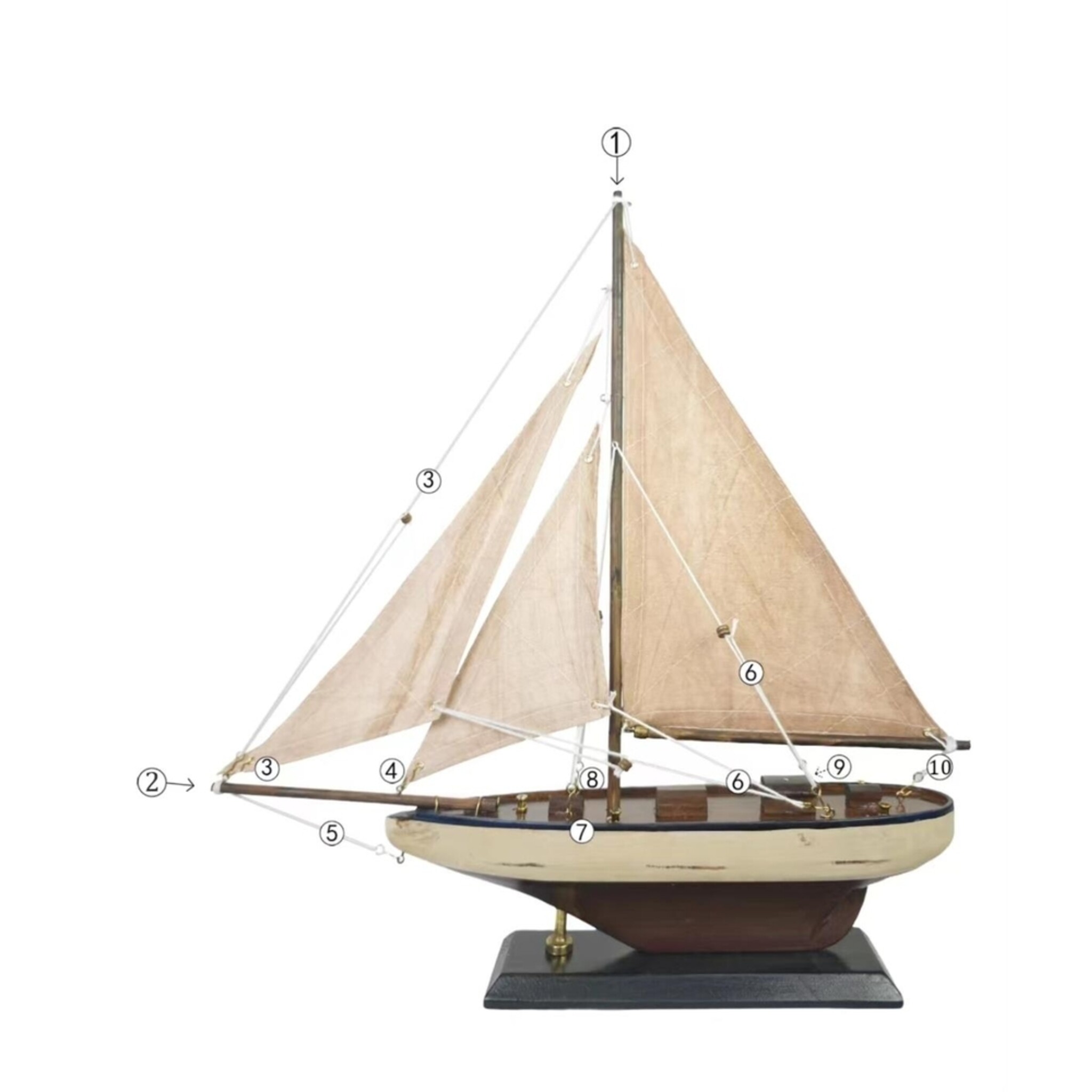 Deko Segelschiff mit leinenfarbigen Segeln, braun 23.5 x 6.7 x 23 cm