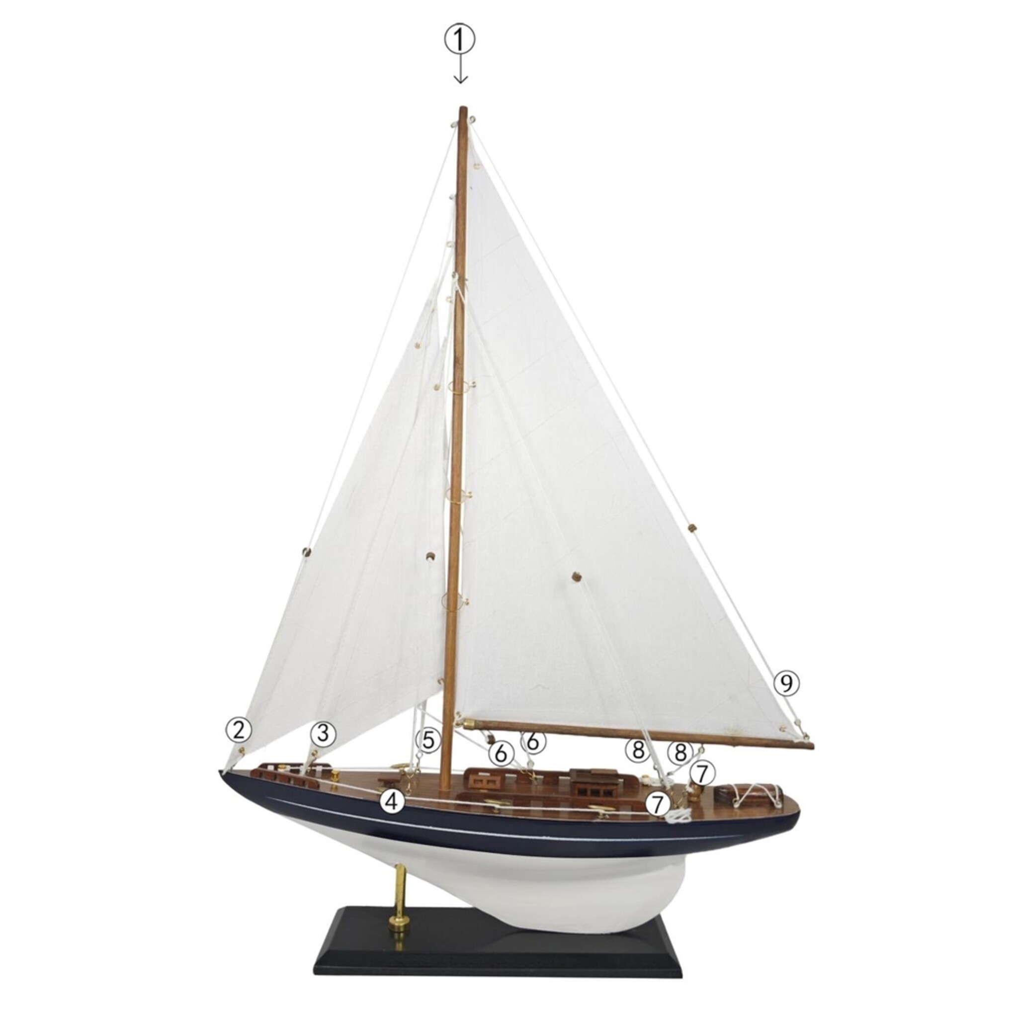 Deko Segelschiff mit leinenfarbigen Segeln, weiss 42 x 9.7 x 61.8 cm