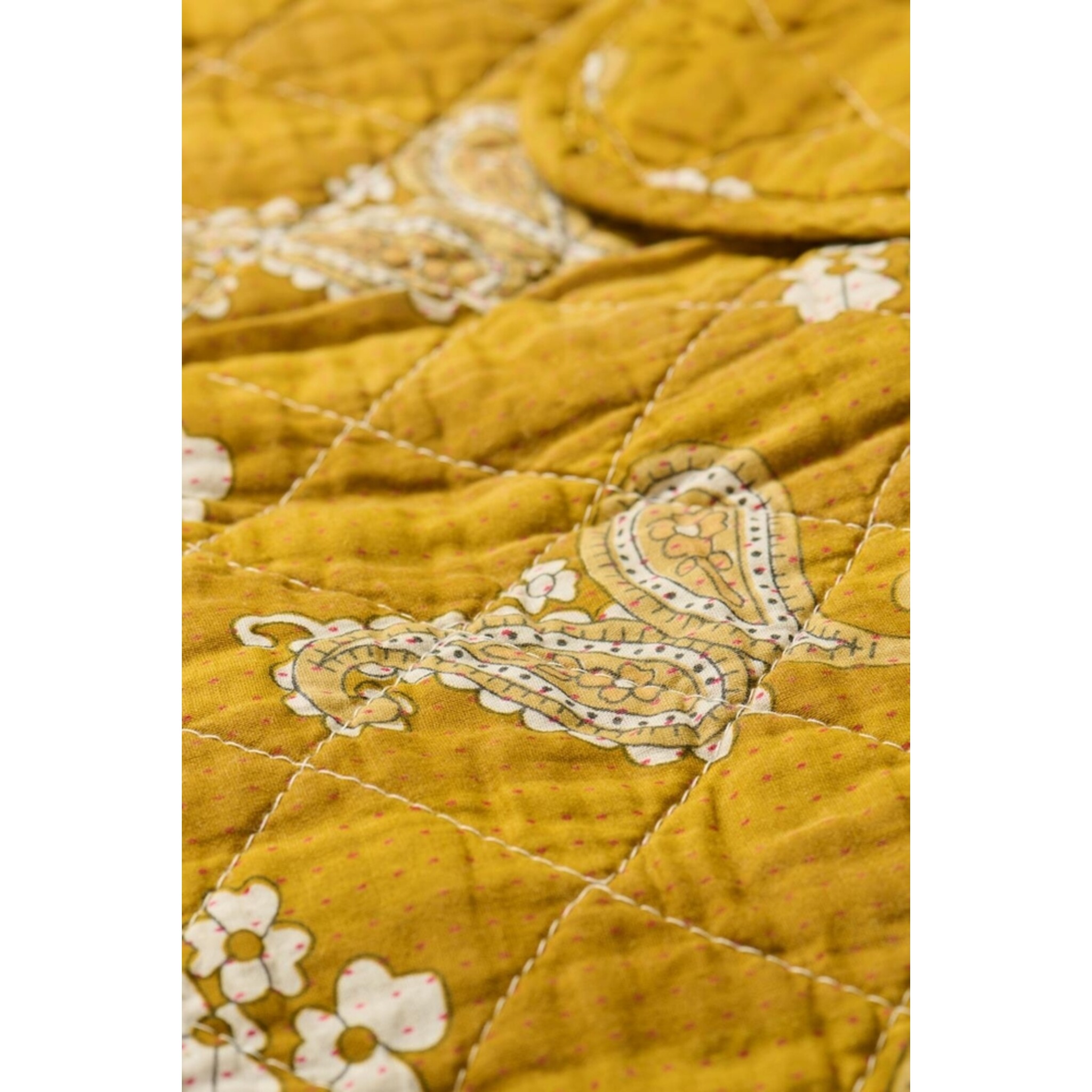 Quilt mustard mit Paisleymuster, gesteppte Decke, mustard 