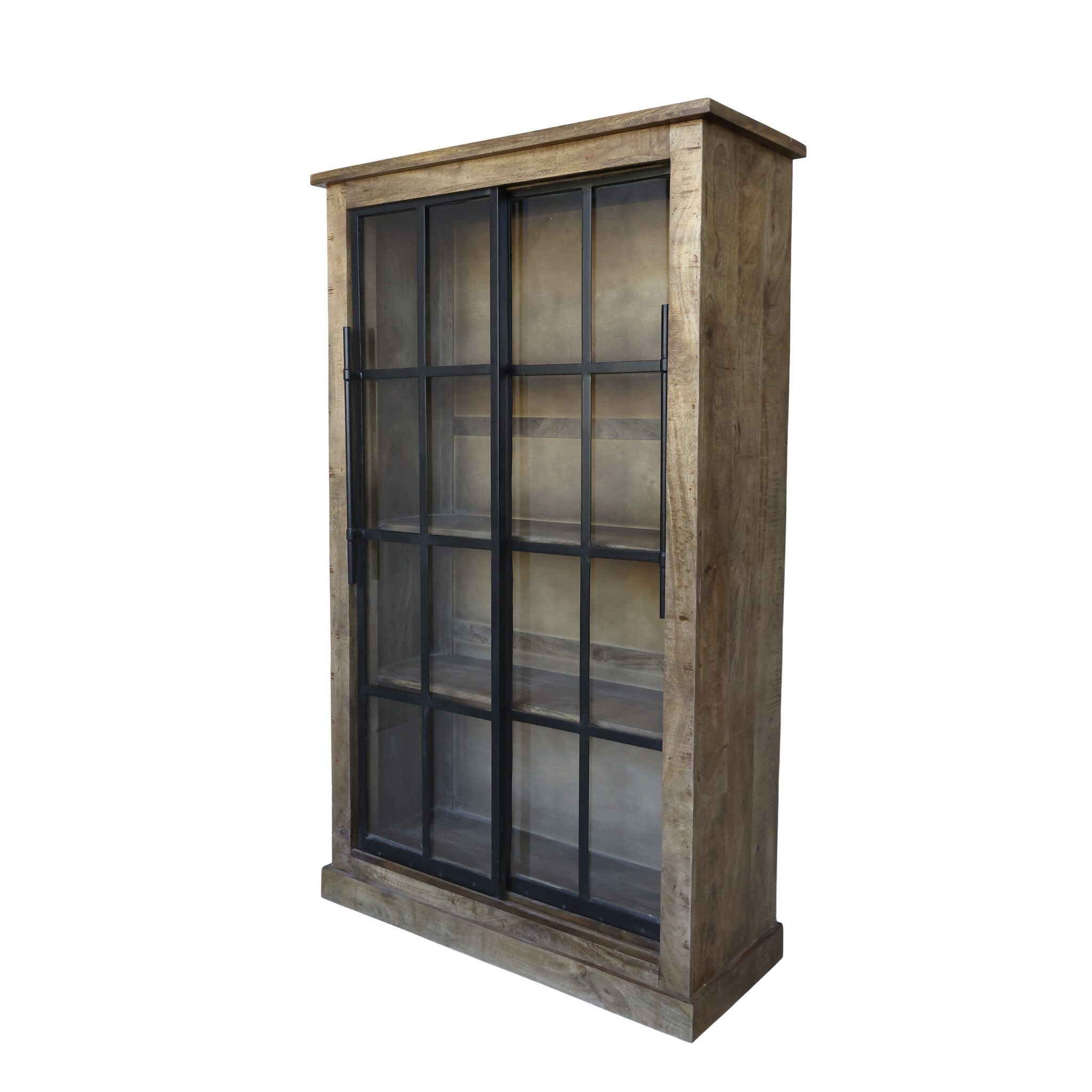 Vitrinenschrank Paris – Landhausstil mit Schiebetüren, natur 110 x 45 x 190 cm