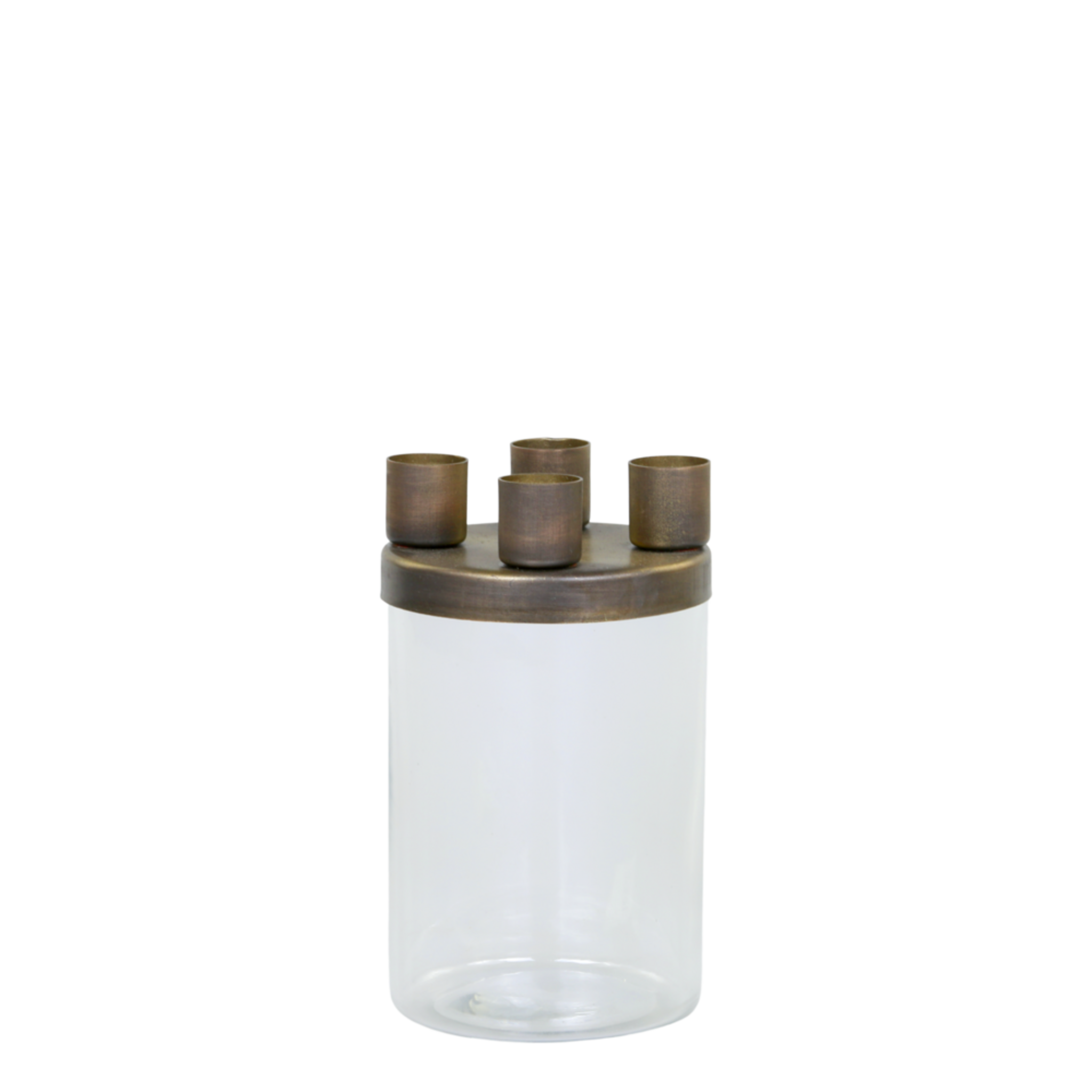 Kerzenständer mit Glas mit 4 Haltern, Messinglook, messing