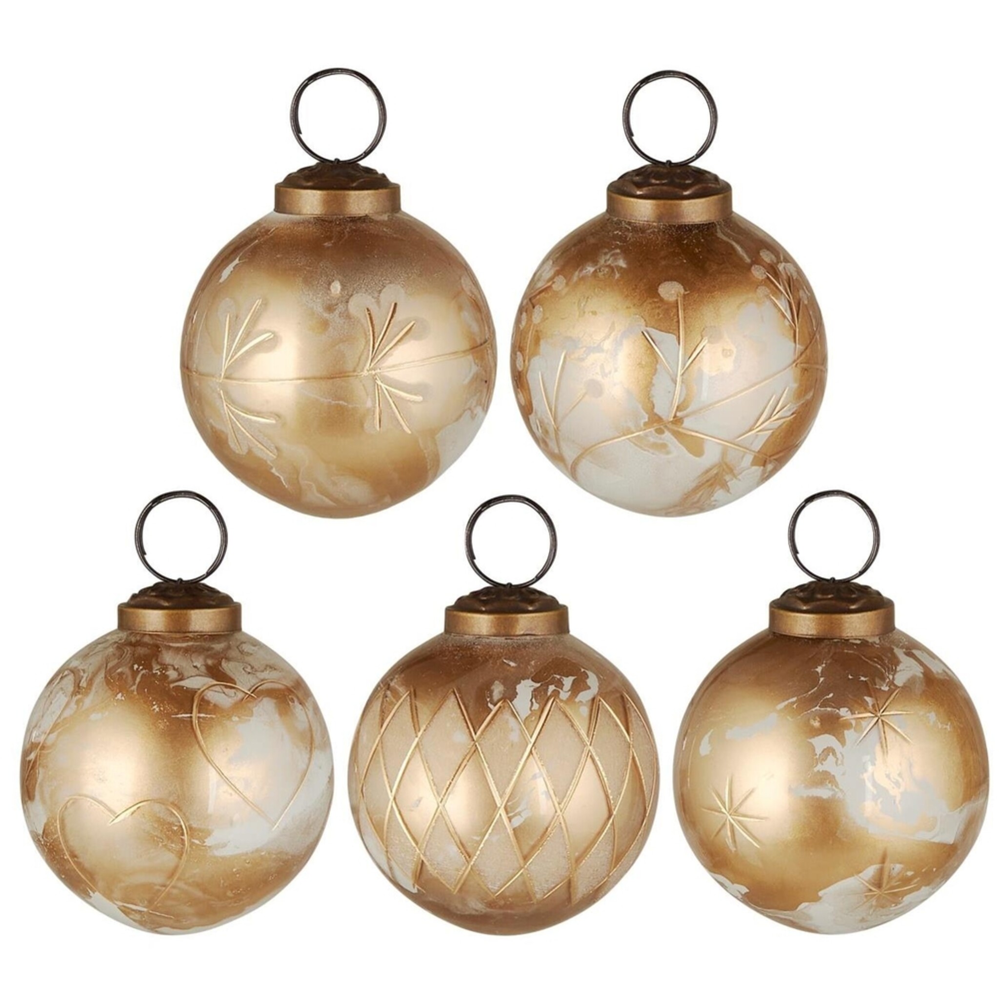 Weihnachtskugel 5er-Set mit goldfarbener Eingravierung, messing Höhe 7, Ø 6.3 cm
