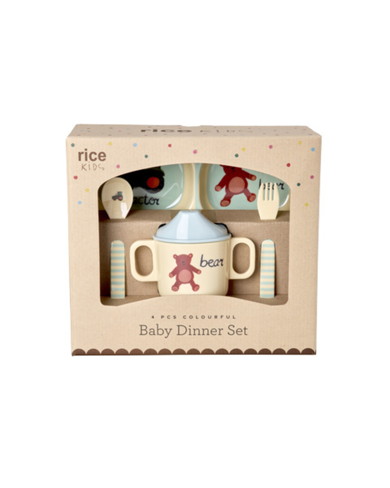 RICE Melamin Baby-Set ABC in Geschenkbox, 4-teilig, blau 