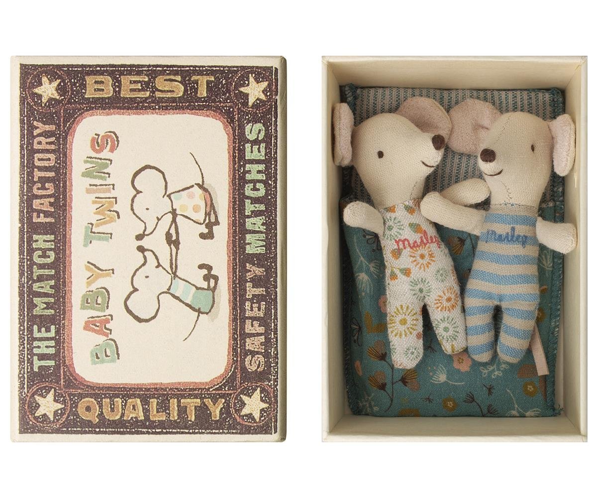 Baby Maus Zwillinge in Box, beige 