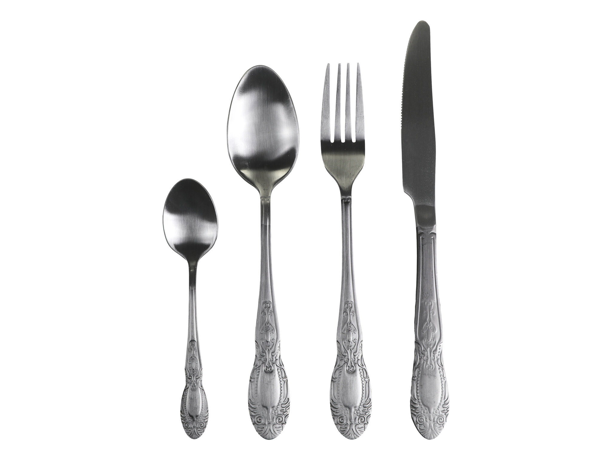 Besteck mit Dekor 4er Set, matt silber