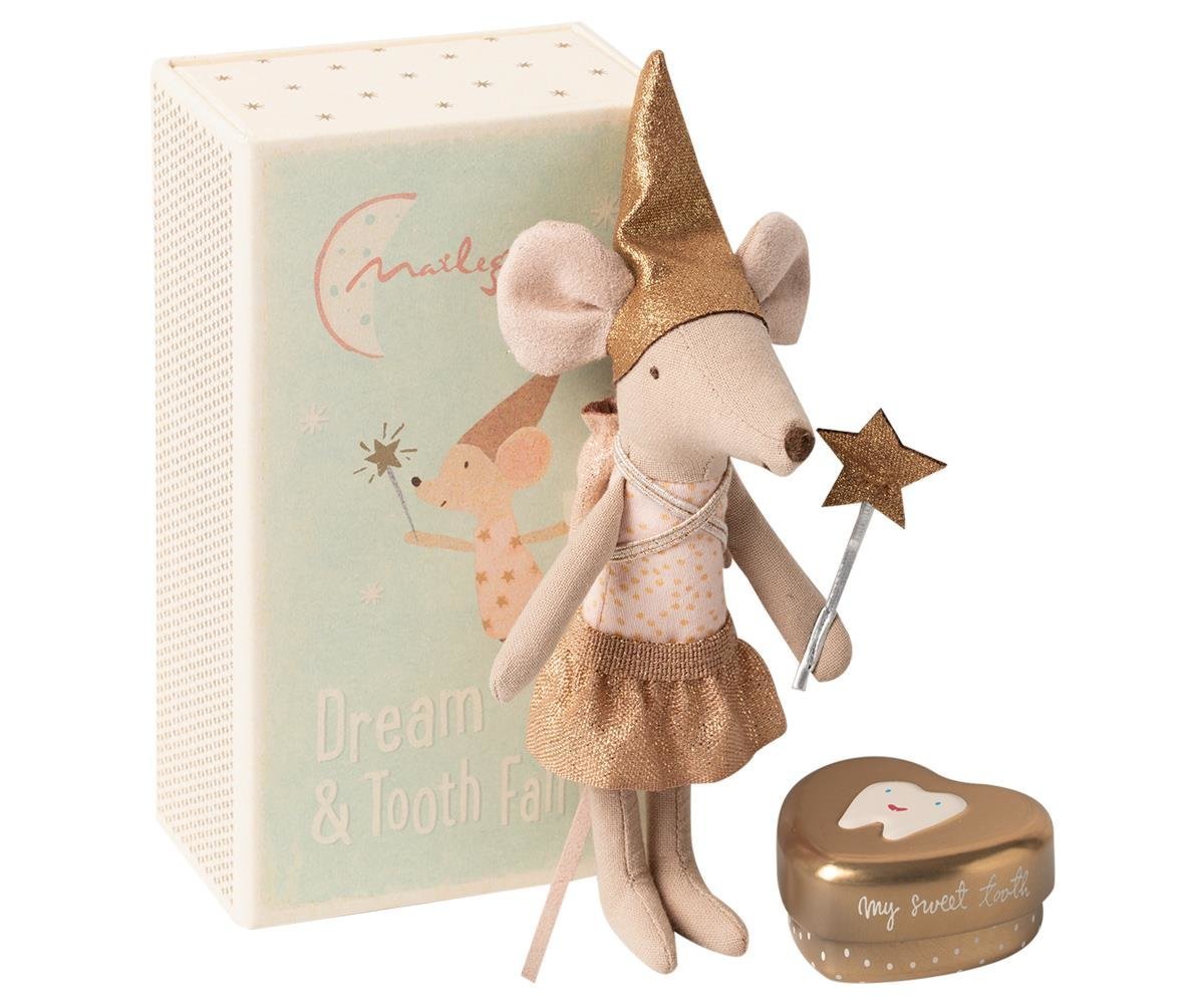 Big Sister Maus Zahnfee mit Schachtel und Zahndose, gold 13 cm
