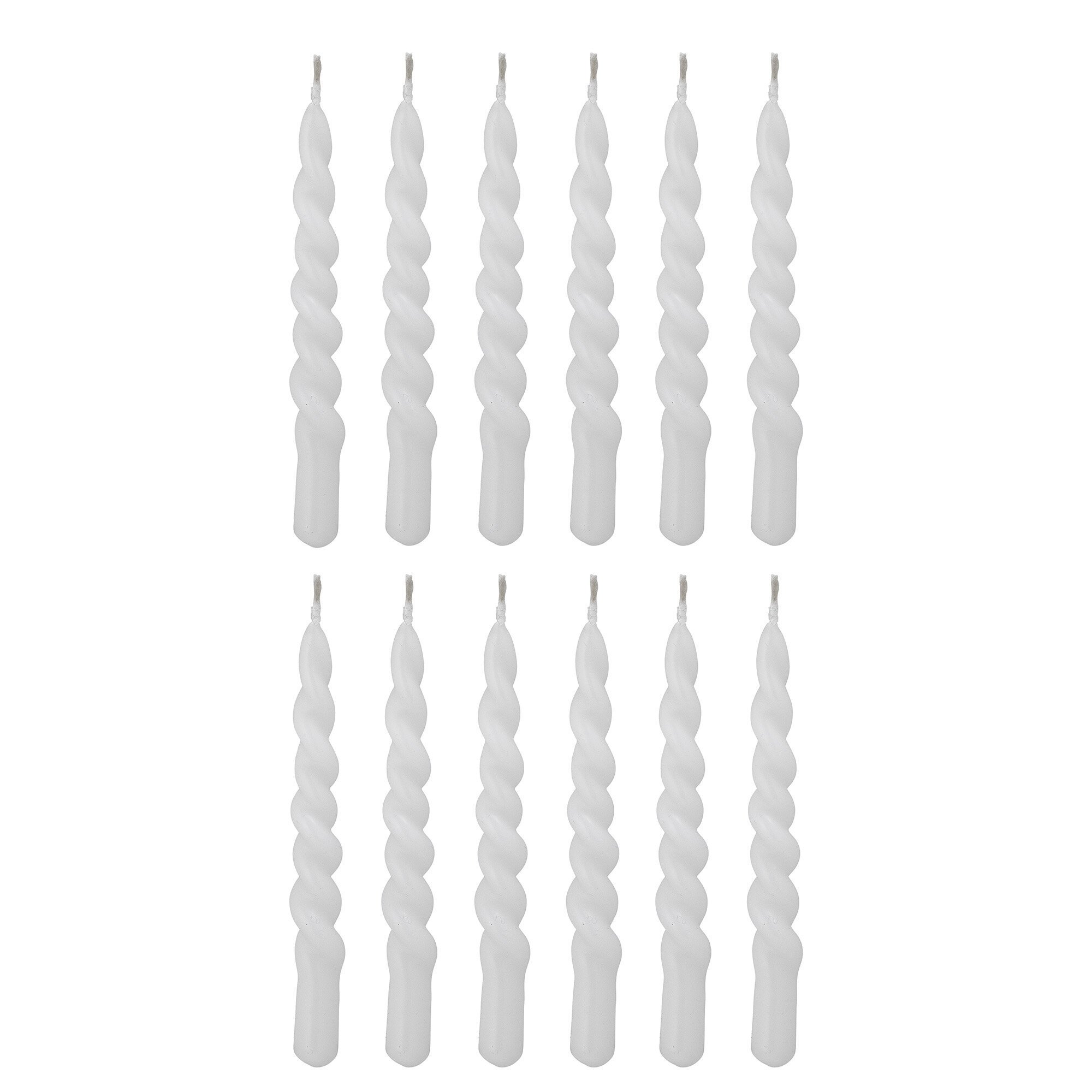 12er Set Spitzkerze gedreht, weiss 