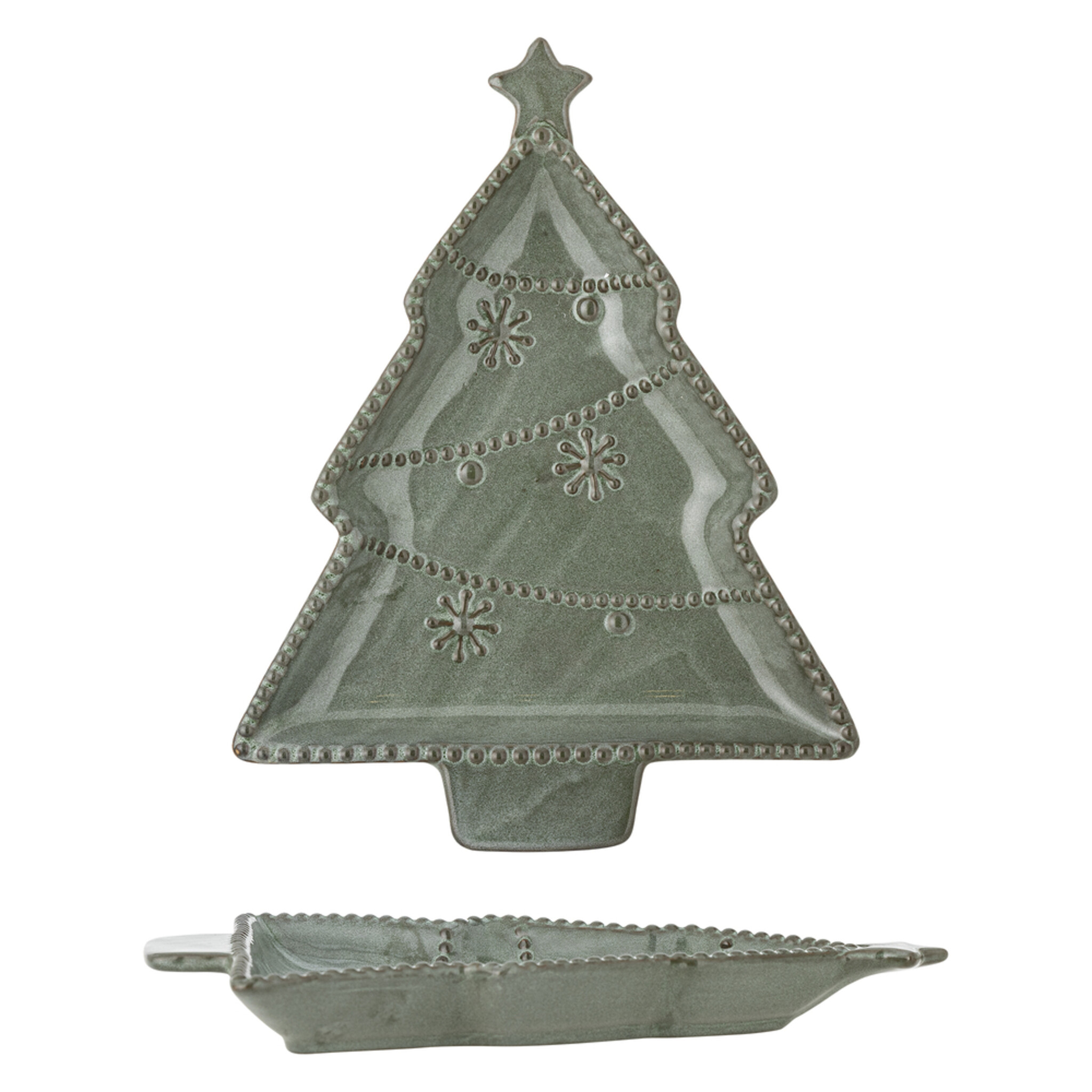 Alder Servierplatte Tannenbaum, Steingut, grün 