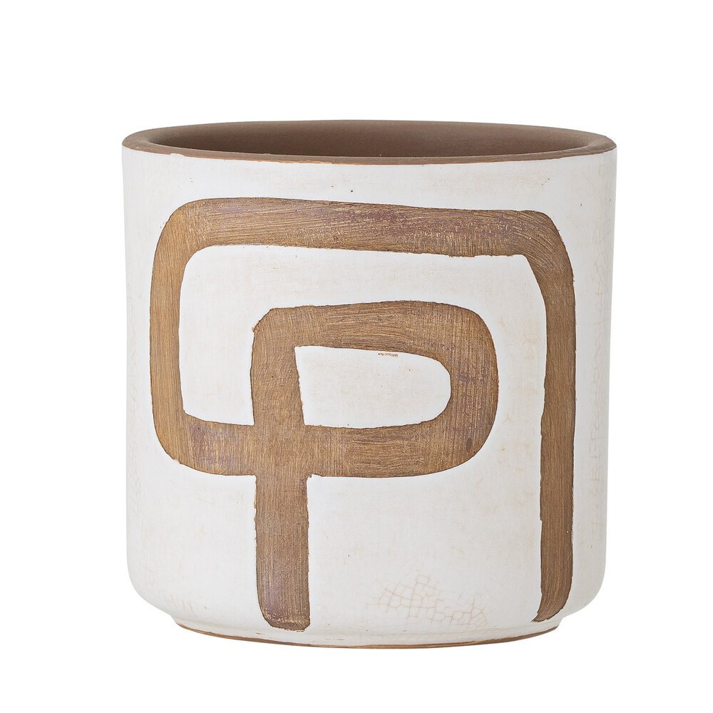 Blumentopf aus Terrakotta mit Muster, weiss 