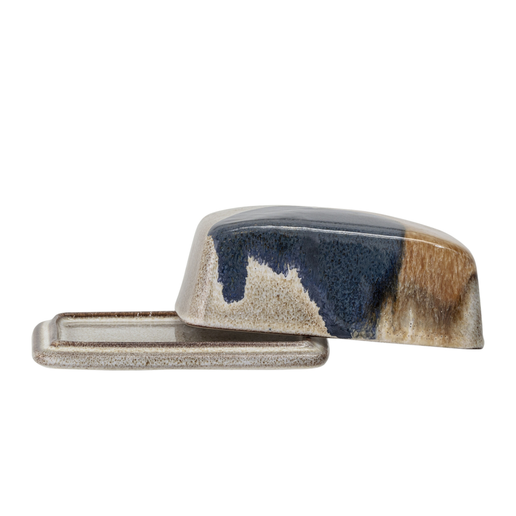 Jules Butterdose aus Steingut, grau 