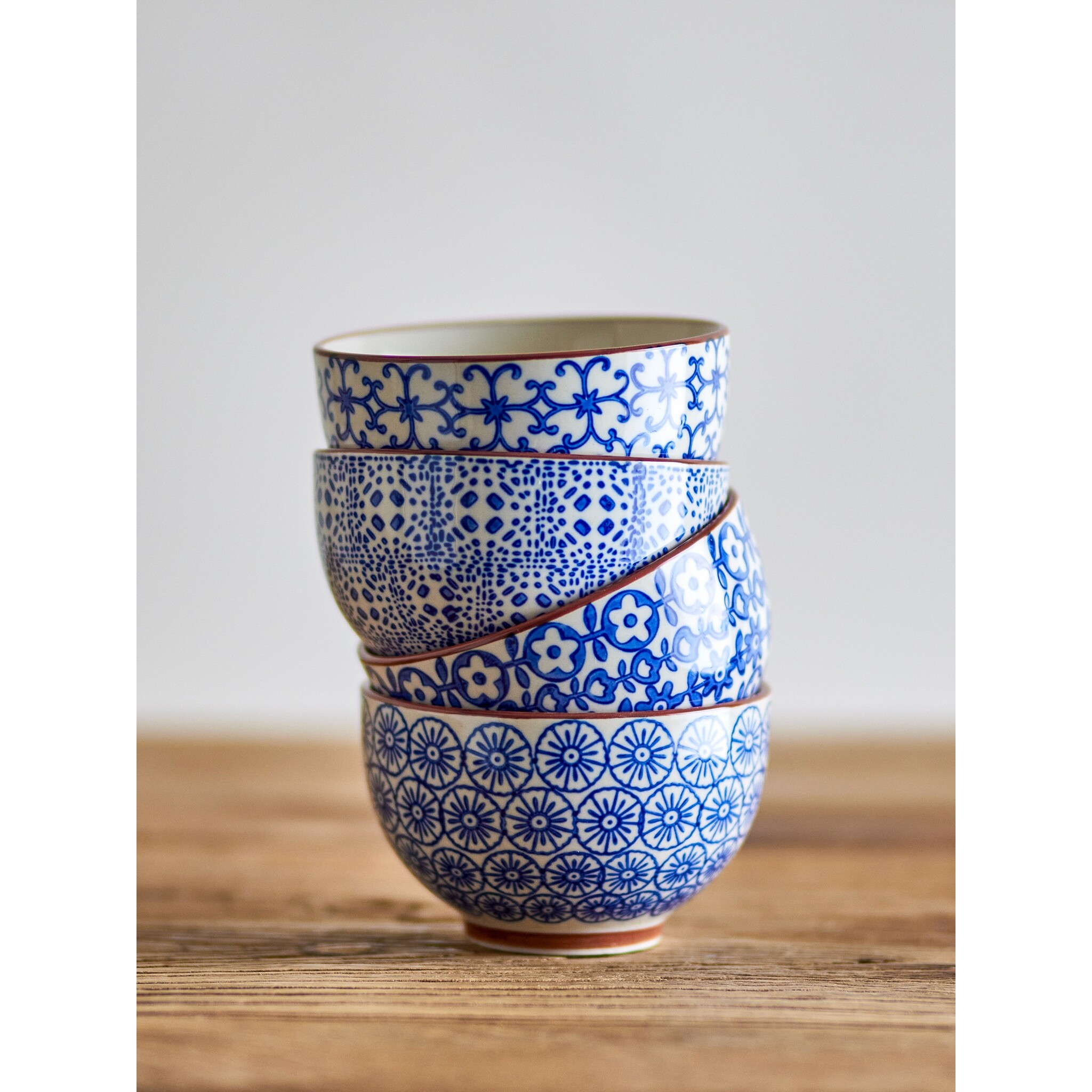 Bloomingville Karine Schale aus Steingut, Blau, 4er-Set, blau 