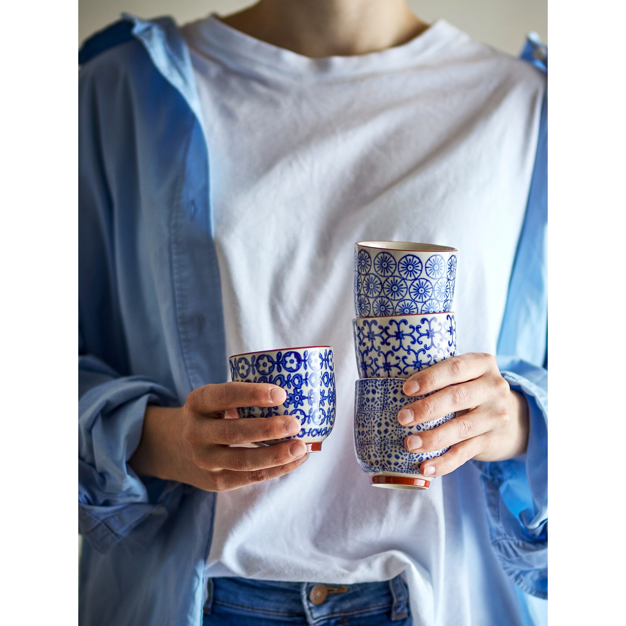 Bloomingville Karine Tasse aus Steingut – Blau, 4er-Set, blau 