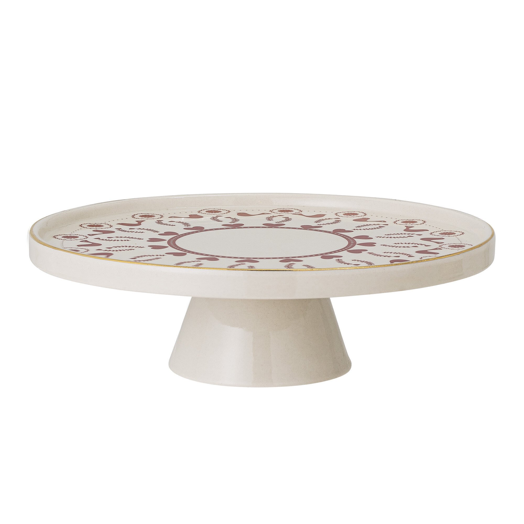 Kuchenplatte Jolly mit Fuß und Muster, weiss, rot, gold 