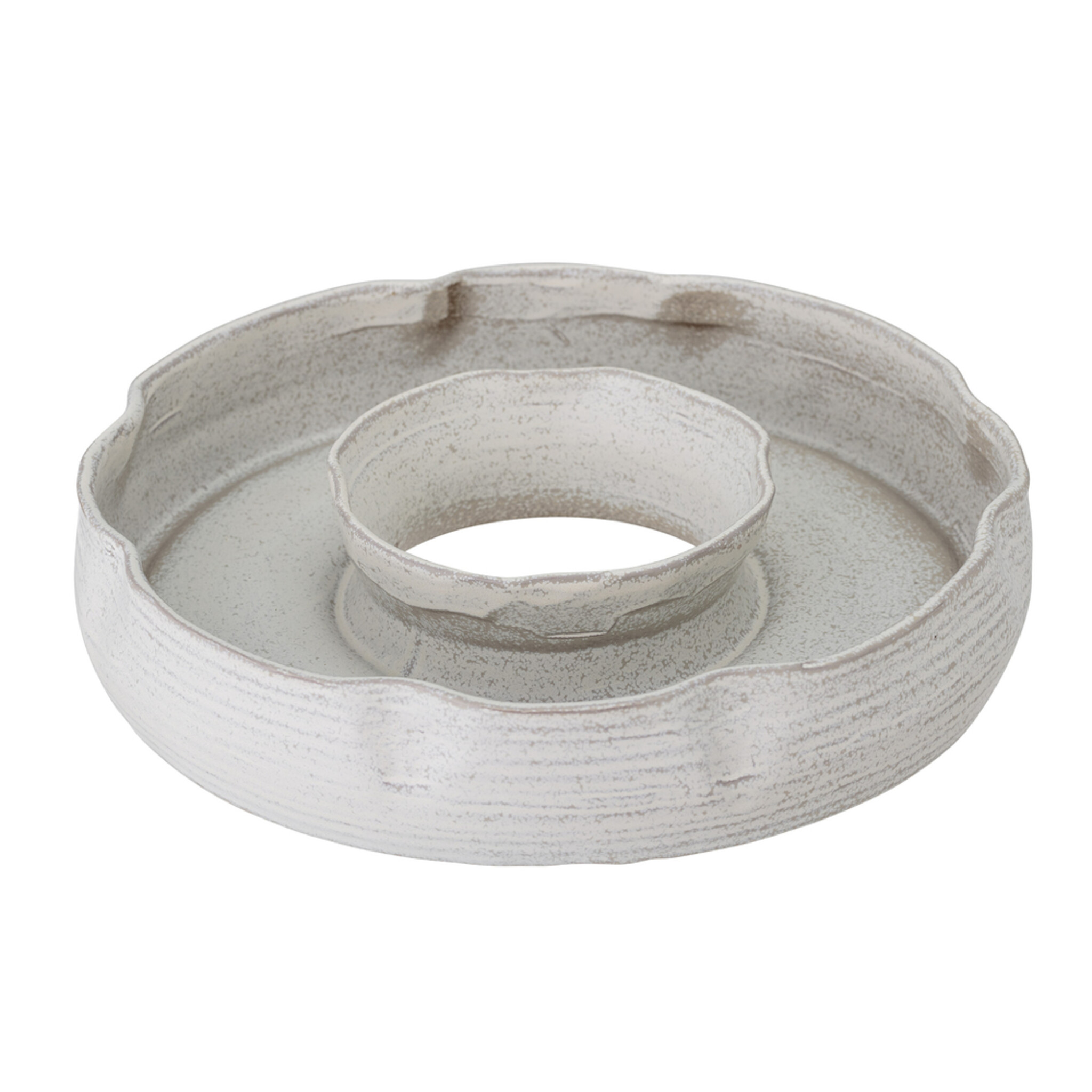 Leda Tablett aus Steingut, rund, grau 