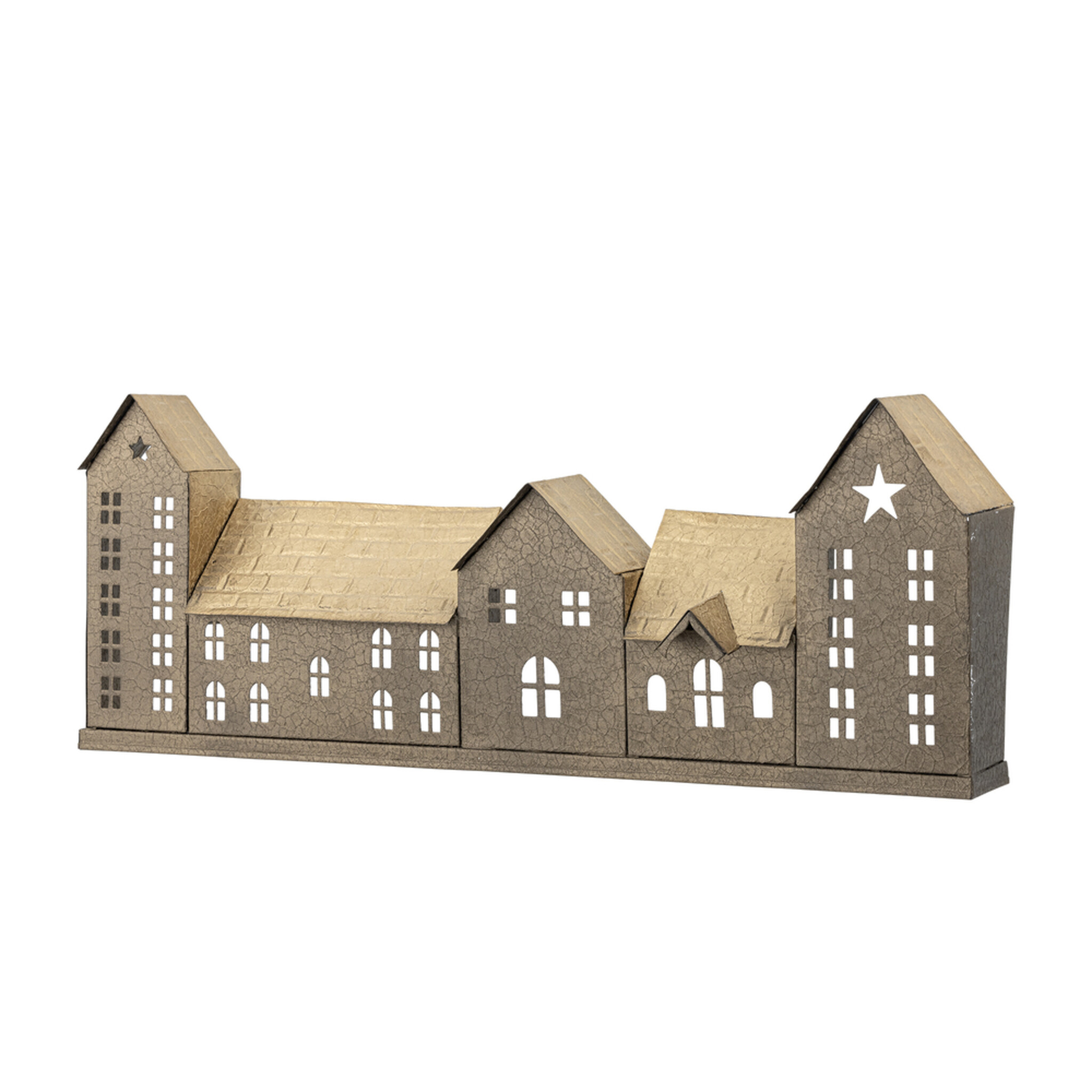 Noeli Teelichthalter Häuserfront Metall, gold 