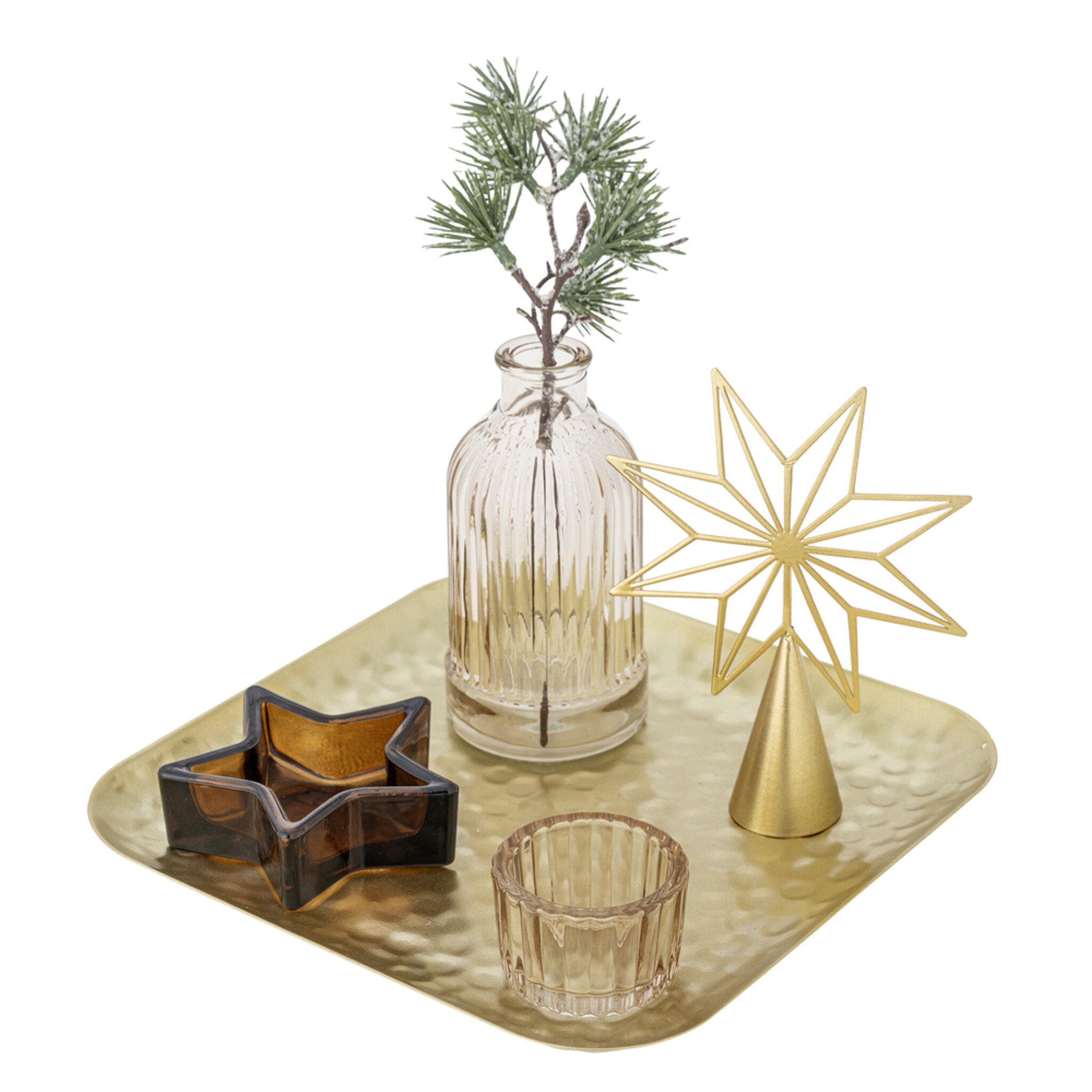 Sanga Tablett mit Teelichthaltern, Weihnachten, quadratisch, gold 