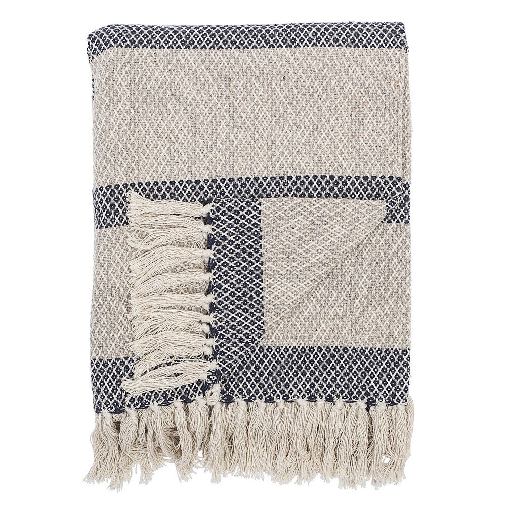 Überwurf aus recycelter Baumwolle, blau/beige 