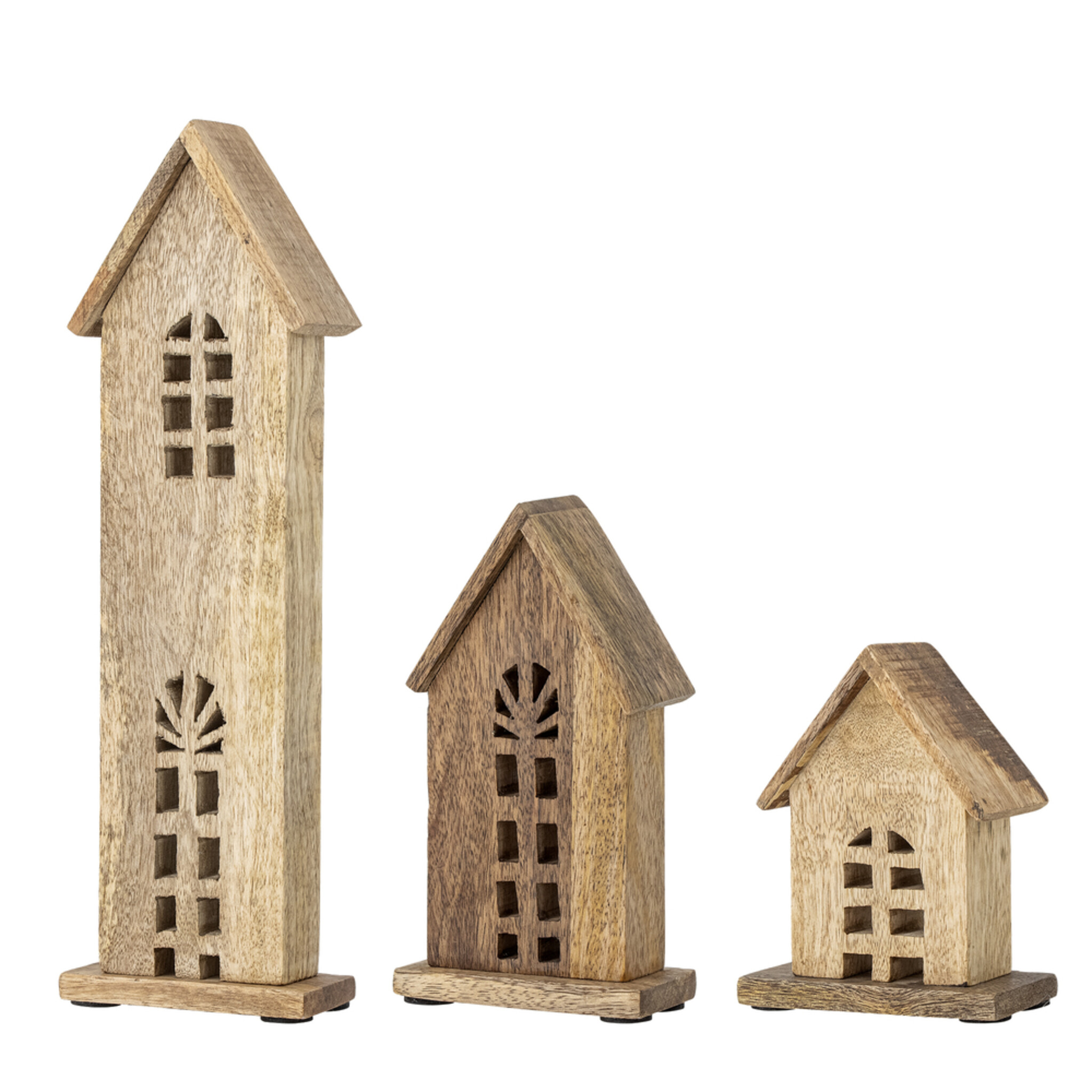 Weihnachtliche Dekohäuser aus Mangoholz, natur 