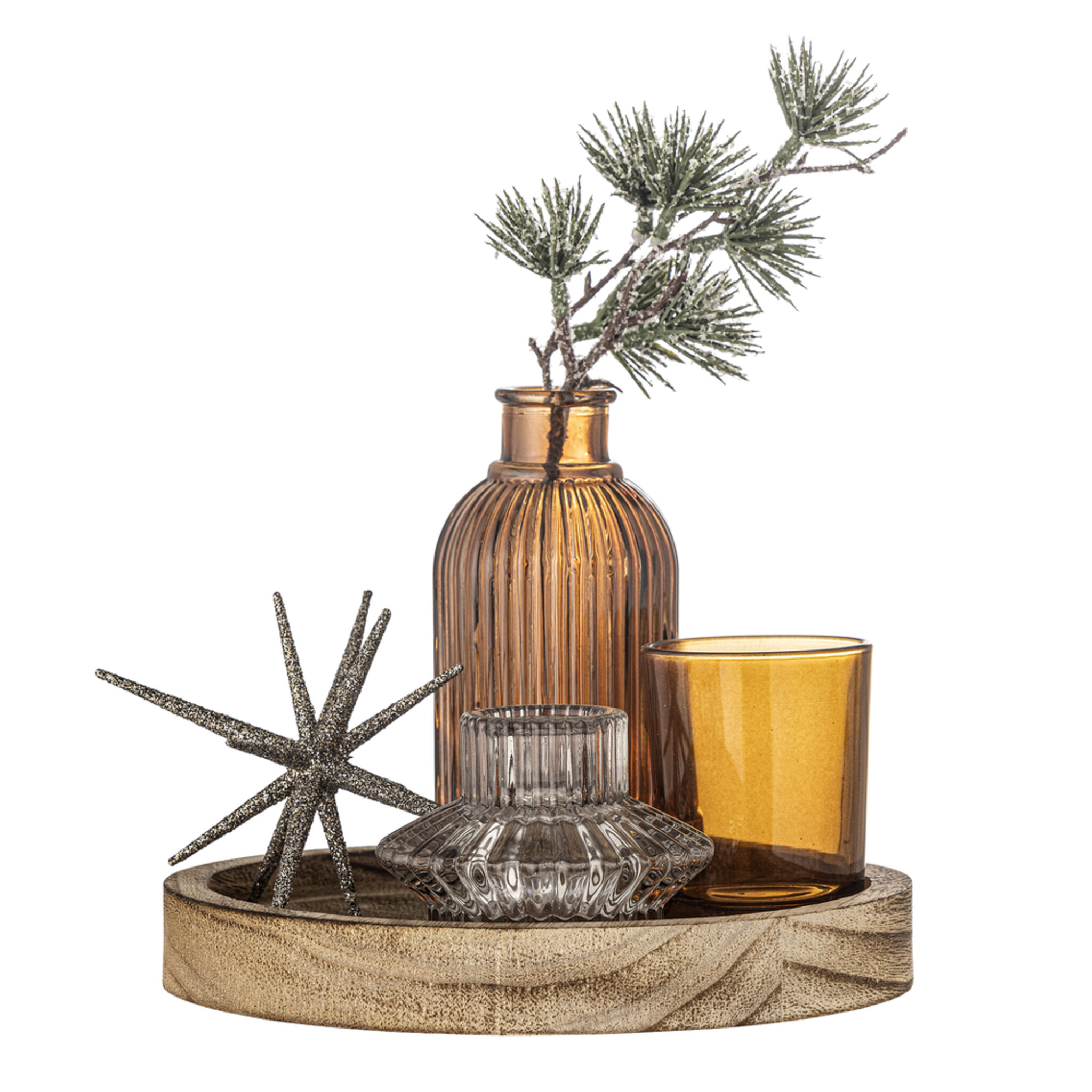 Weihnachtliches Sanga Tablett mit Teelichthaltern, rund, gold 