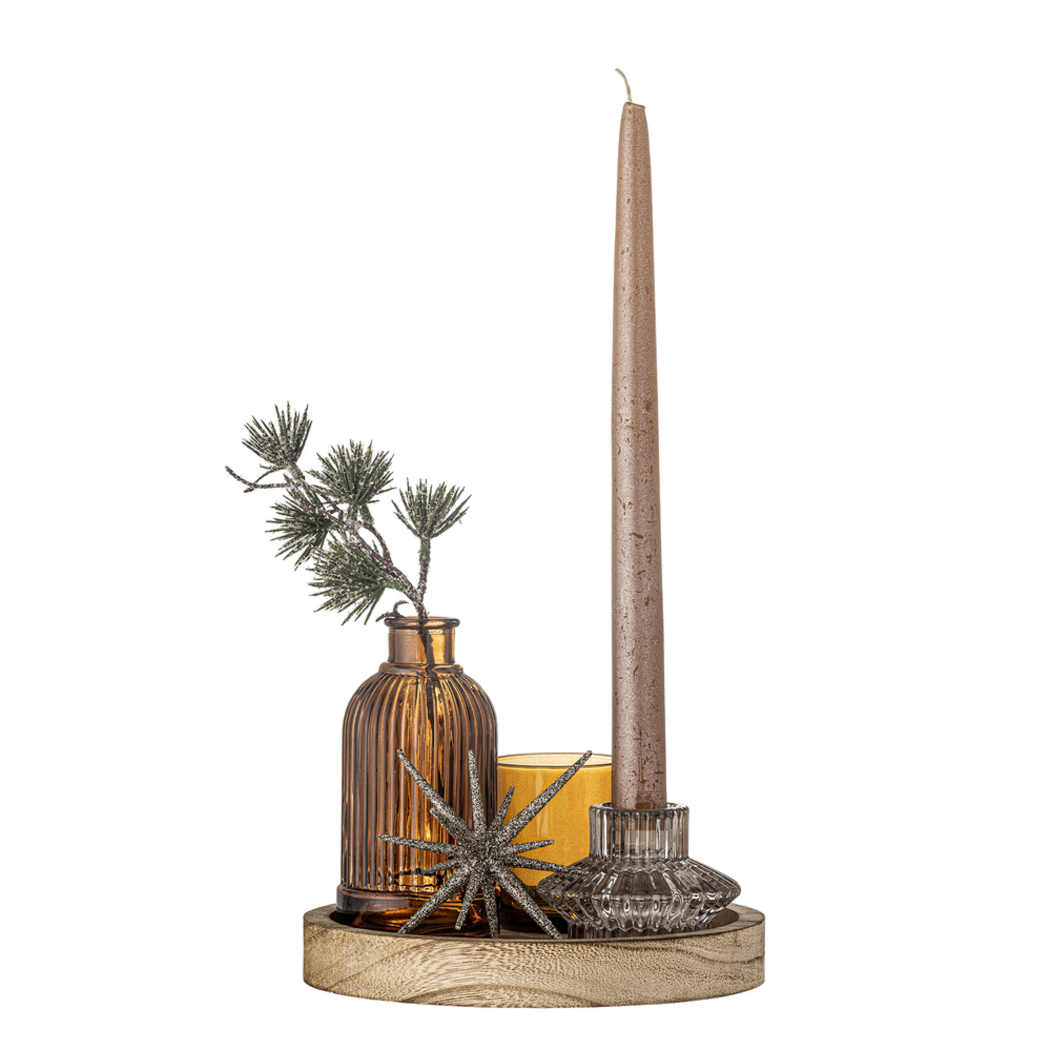 Weihnachtliches Sanga Tablett mit Teelichthaltern, rund, gold 