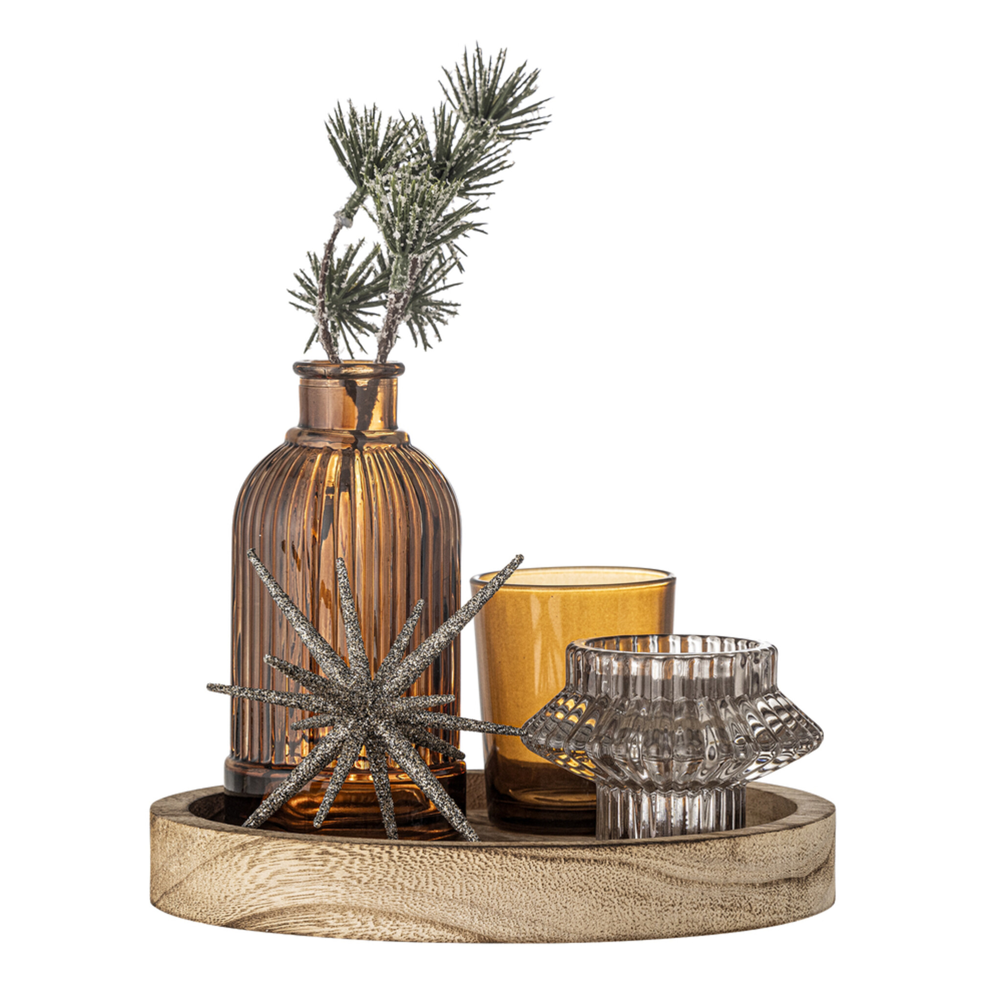 Weihnachtliches Sanga Tablett mit Teelichthaltern, rund, gold 