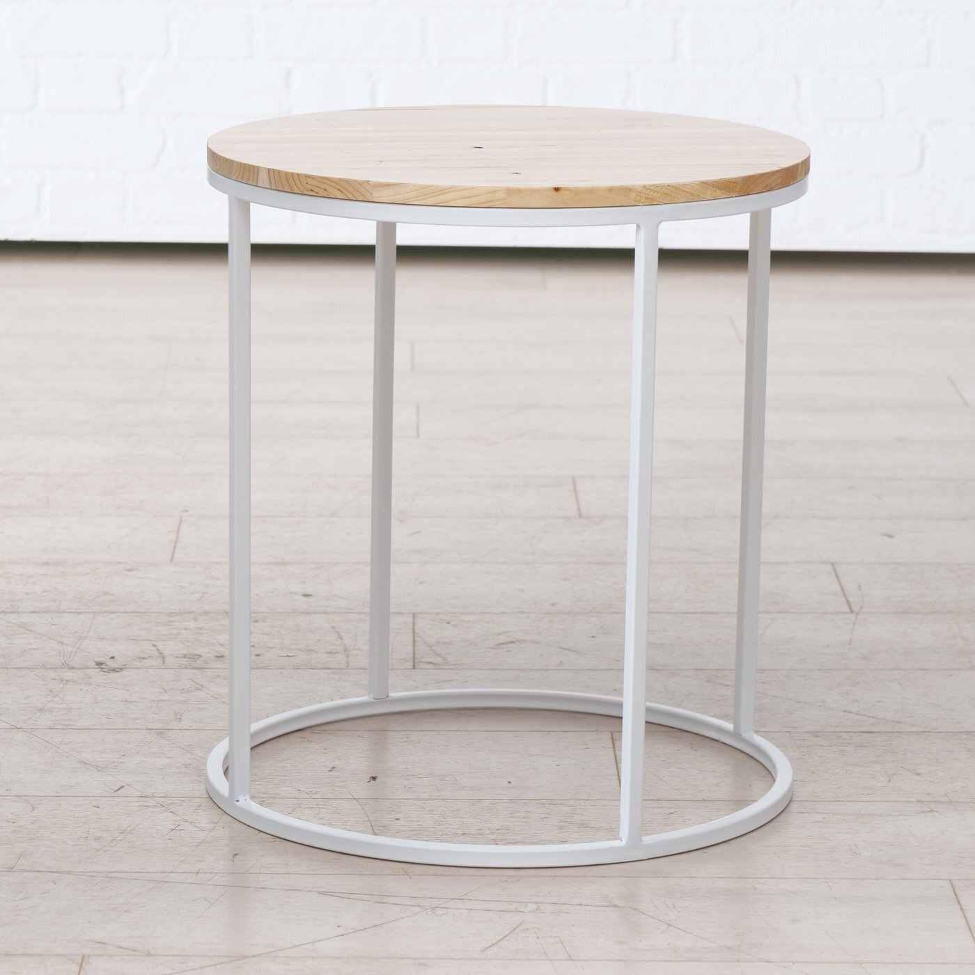 2er Set Beistelltisch Clyde rund, weiss, natur 