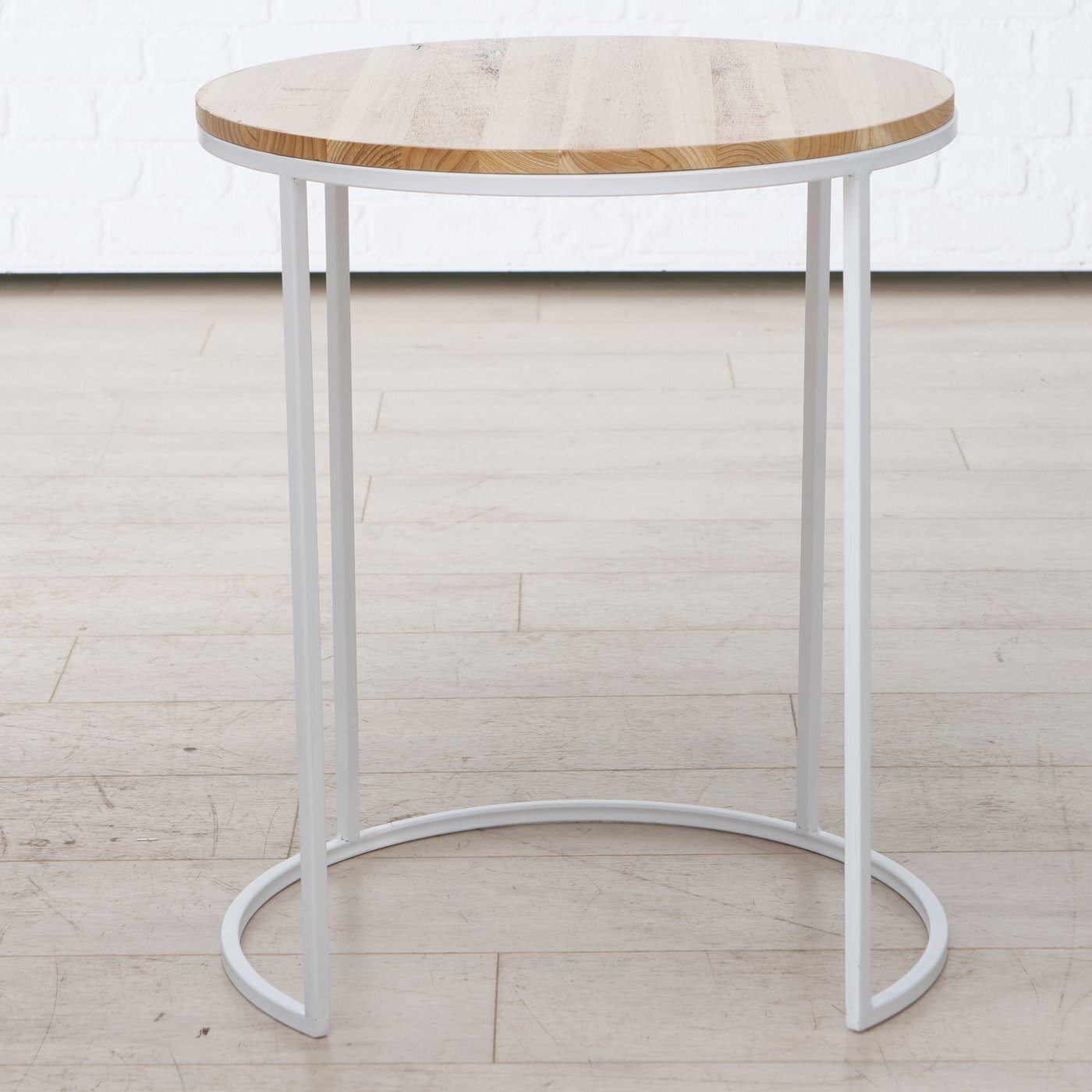 2er Set Beistelltisch Clyde rund, weiss, natur 