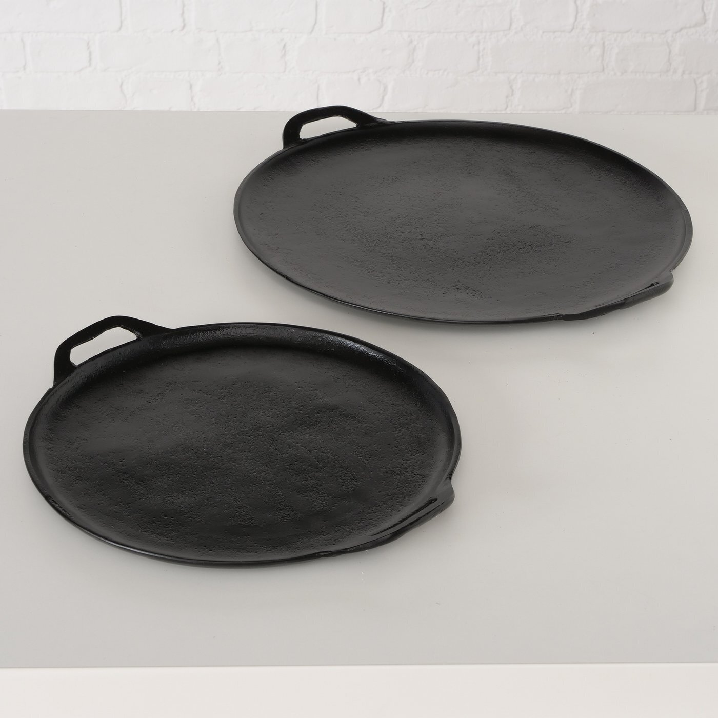 2er Set Dekotablett Scabel rund, schwarz 