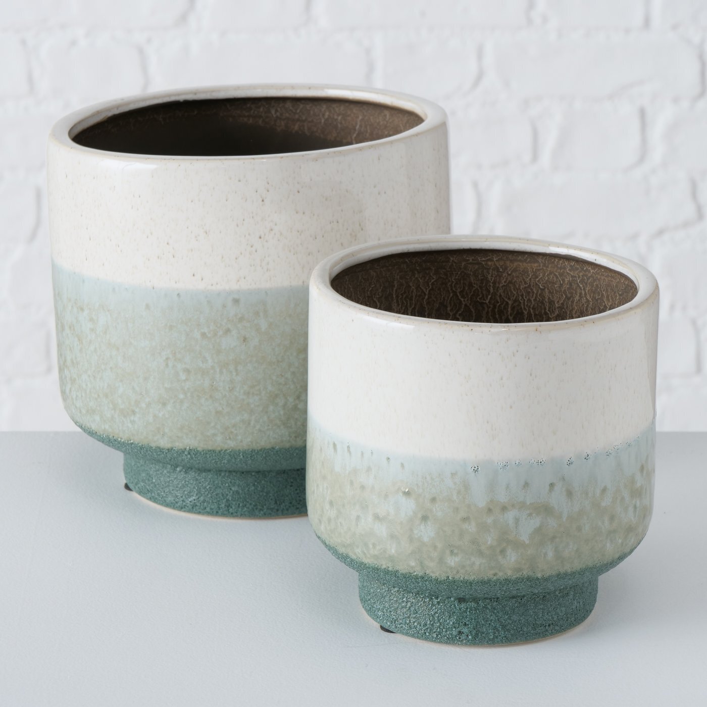 2er Set Pflanztopf aus Keramik, grün 