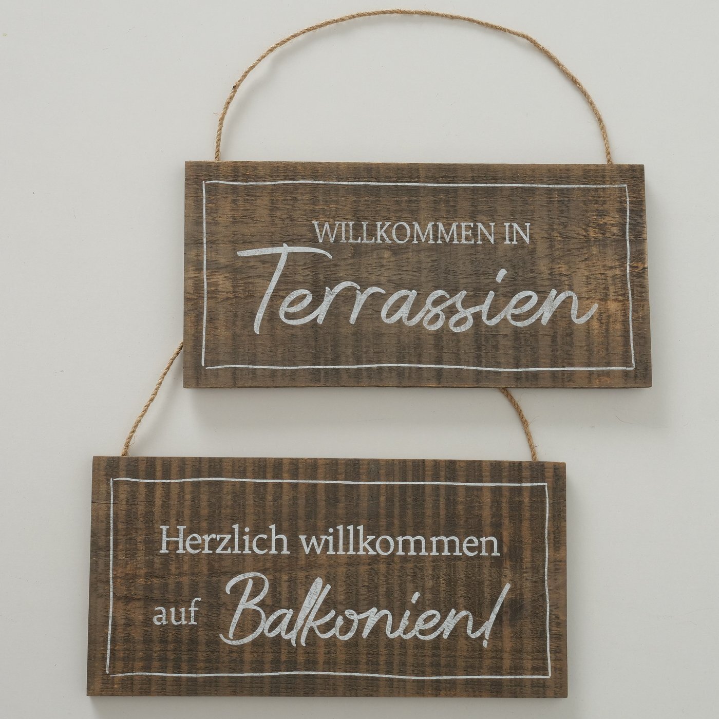 2er Set Schild Balkonien Terrassien, braun 