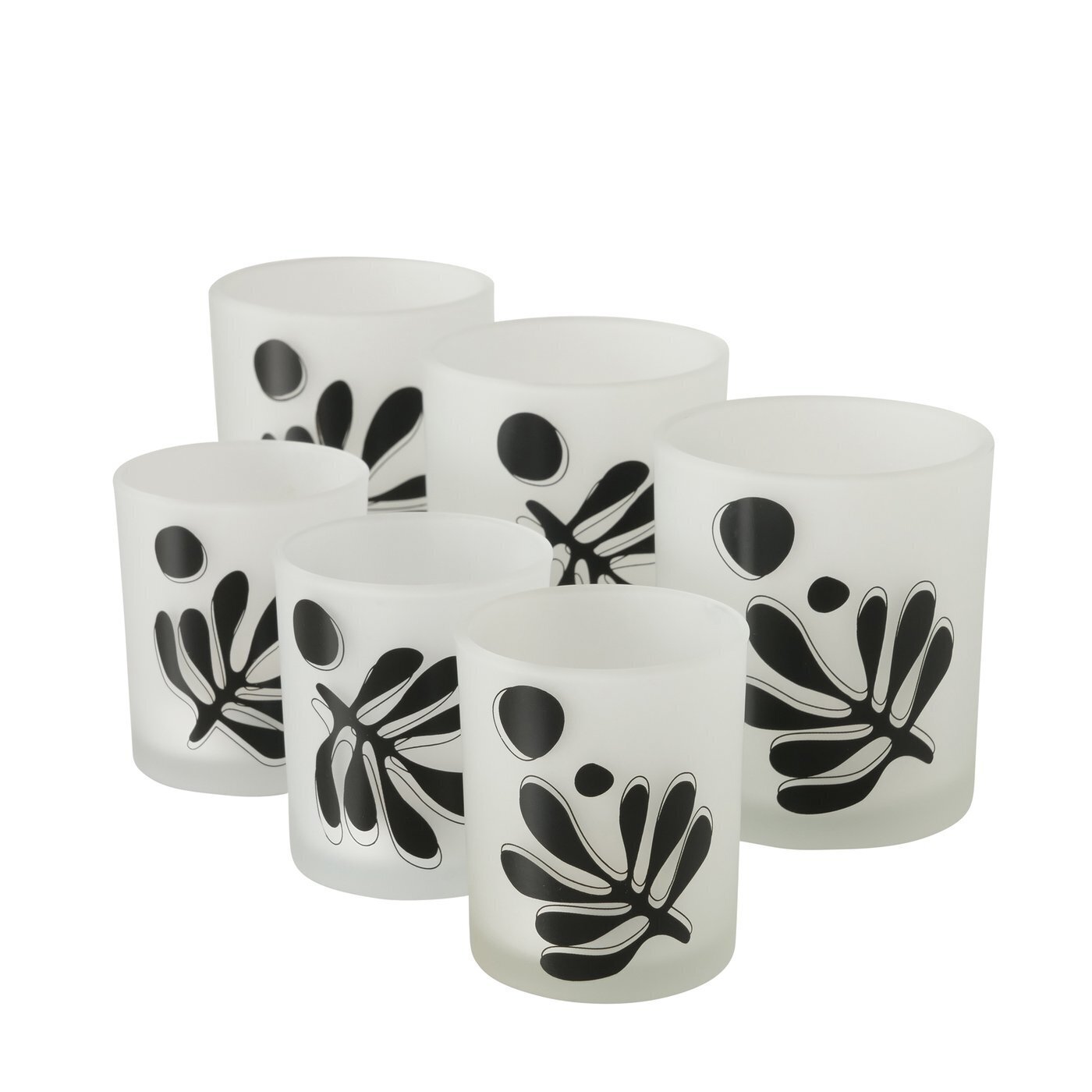 2er Set Teelichtglas Matty, weiss, schwarz
