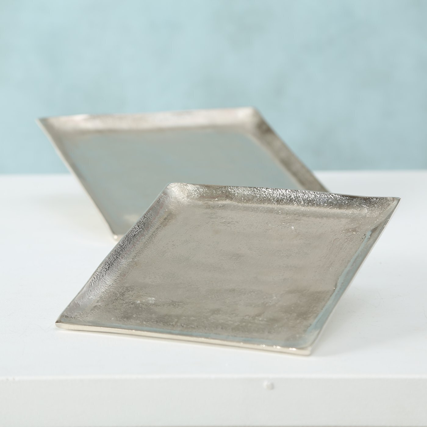 2er Set Teller Dekotablett Flaire quadratisch, silber 