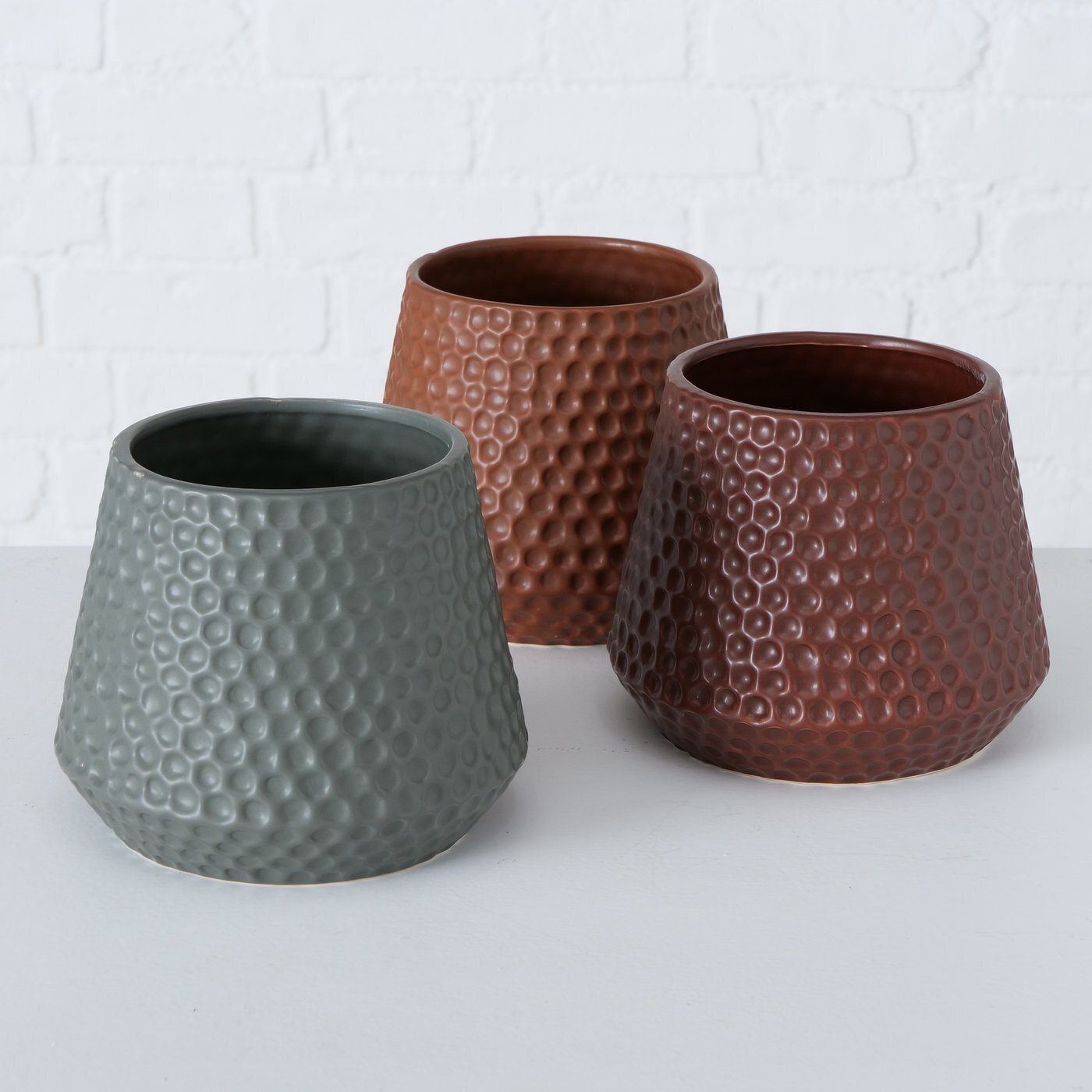 3er Set Blumentopf Sangro, rot, braun, grau 