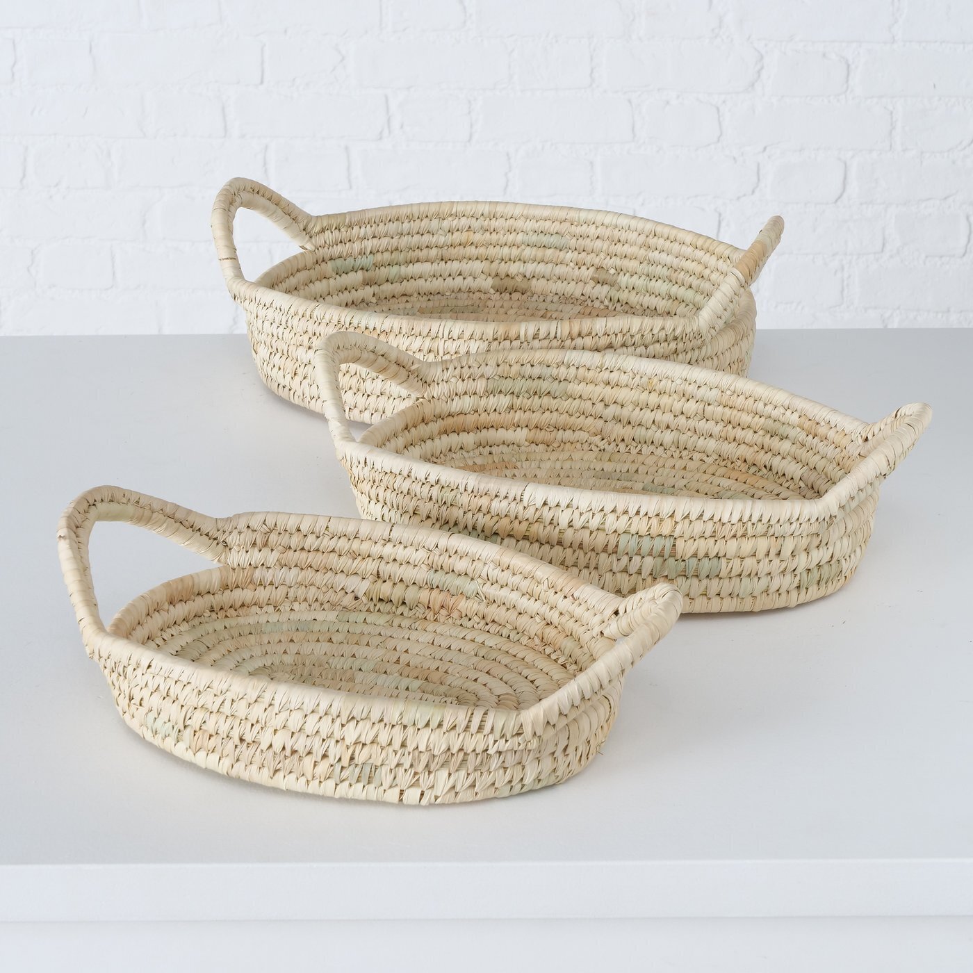 3er Set Korb flach mit Henkeln Samilana, natur 