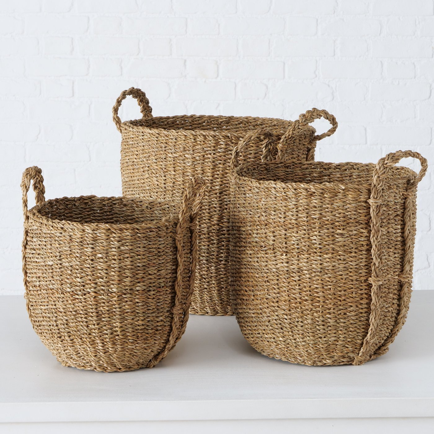 3er Set Korb Sophy aus Seegras, natur Ø33-40 x H31-40 cm