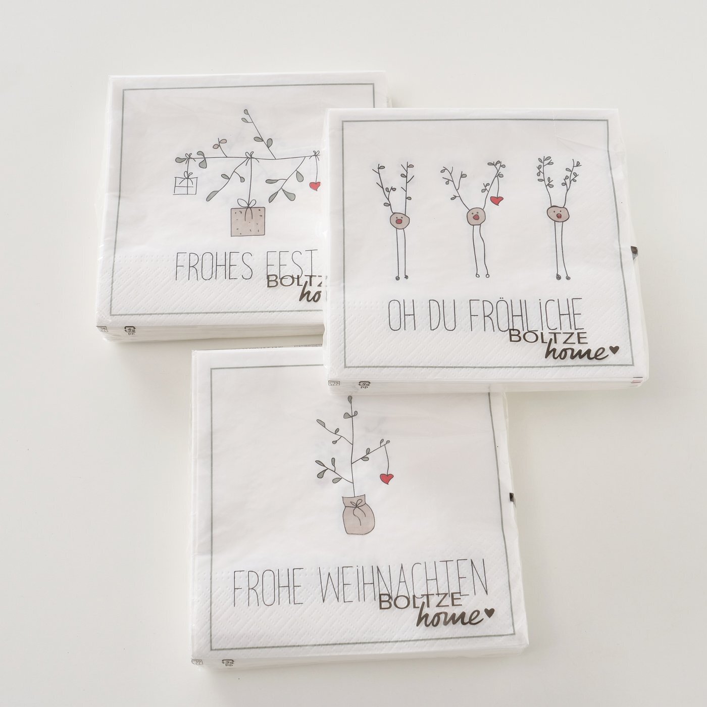 3er Set Servietten Scribble, weiss 