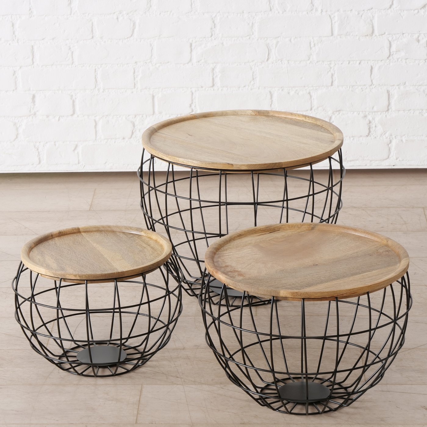 3er Set Tisch Ayris mit Aufbewahrungsmöglichkeit, braun 