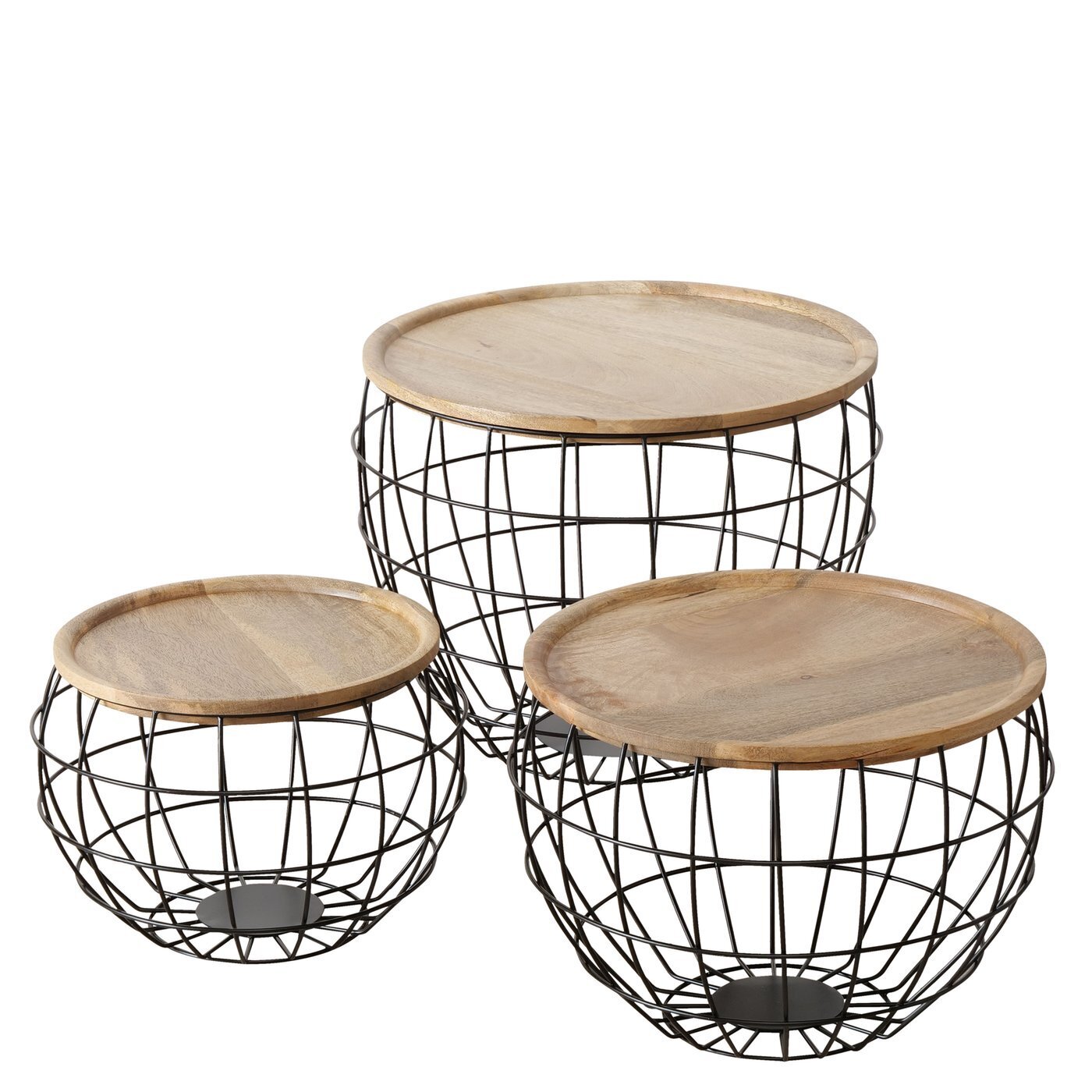 3er Set Tisch Ayris mit Aufbewahrungsmöglichkeit, braun 