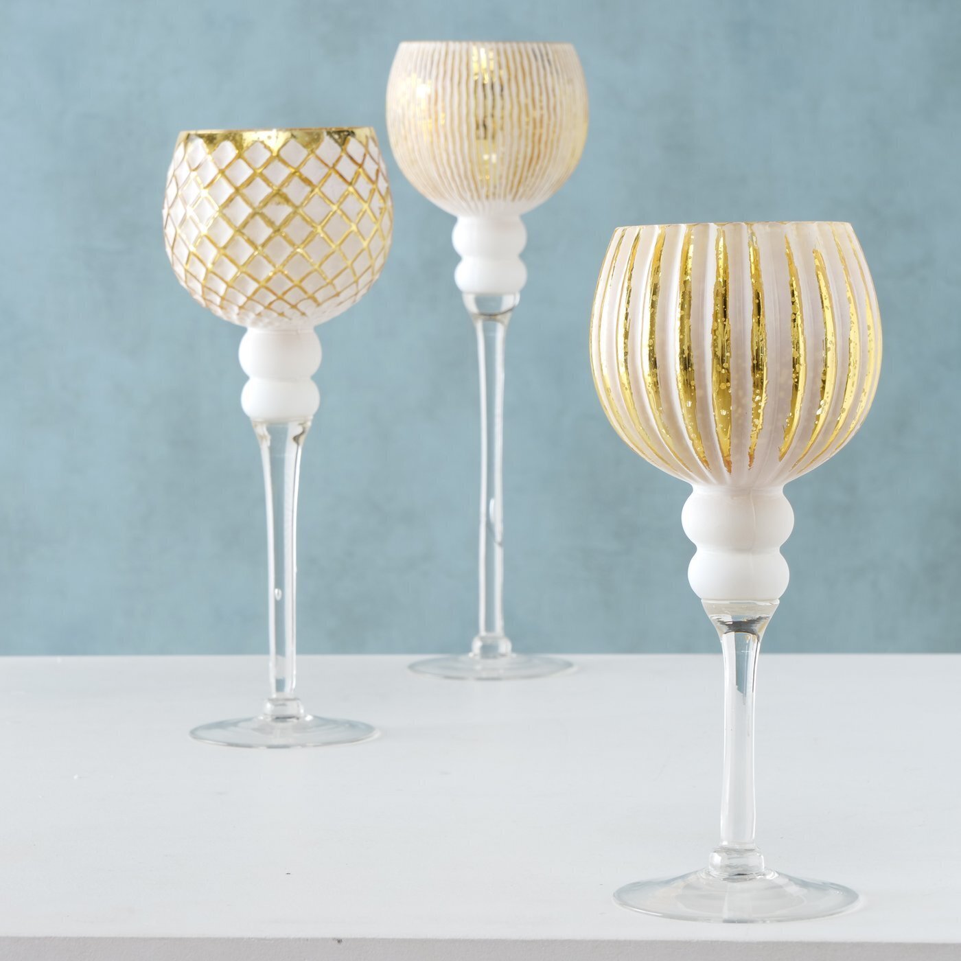 3er Set Windlicht Manou gold, weiss, gold 