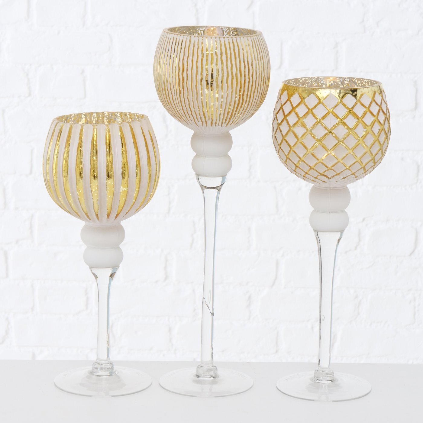 3er Set Windlicht Manou gold, weiss, gold 