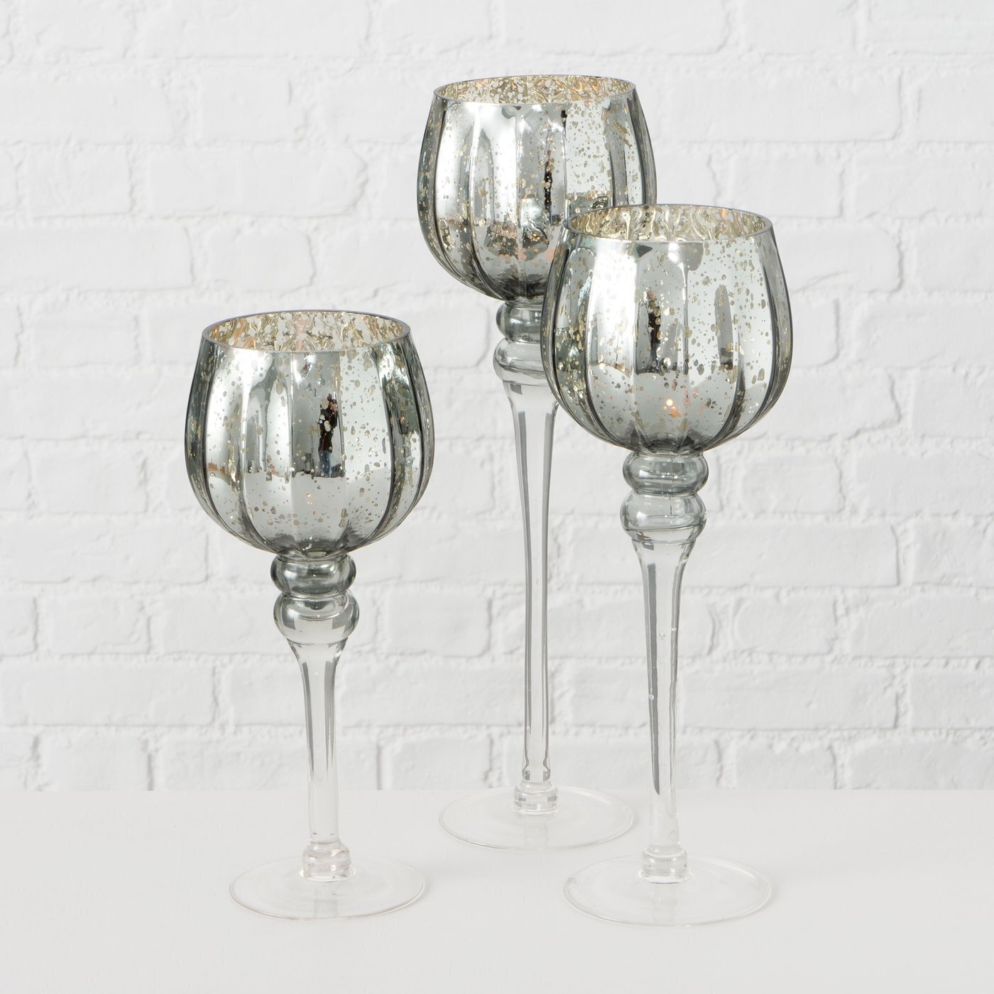 3er Set Windlicht Manou silber, silber 