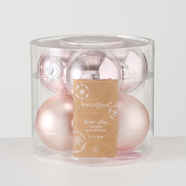 Weihnachtskugeln Ø 8 cm, 6 tlg, hellrosa 