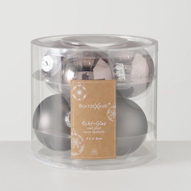 Weihnachtskugeln Ø 8 cm, 6 tlg, grau 