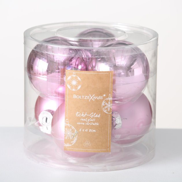 Weihnachtskugeln Ø 8 cm, 6 tlg, rosa 